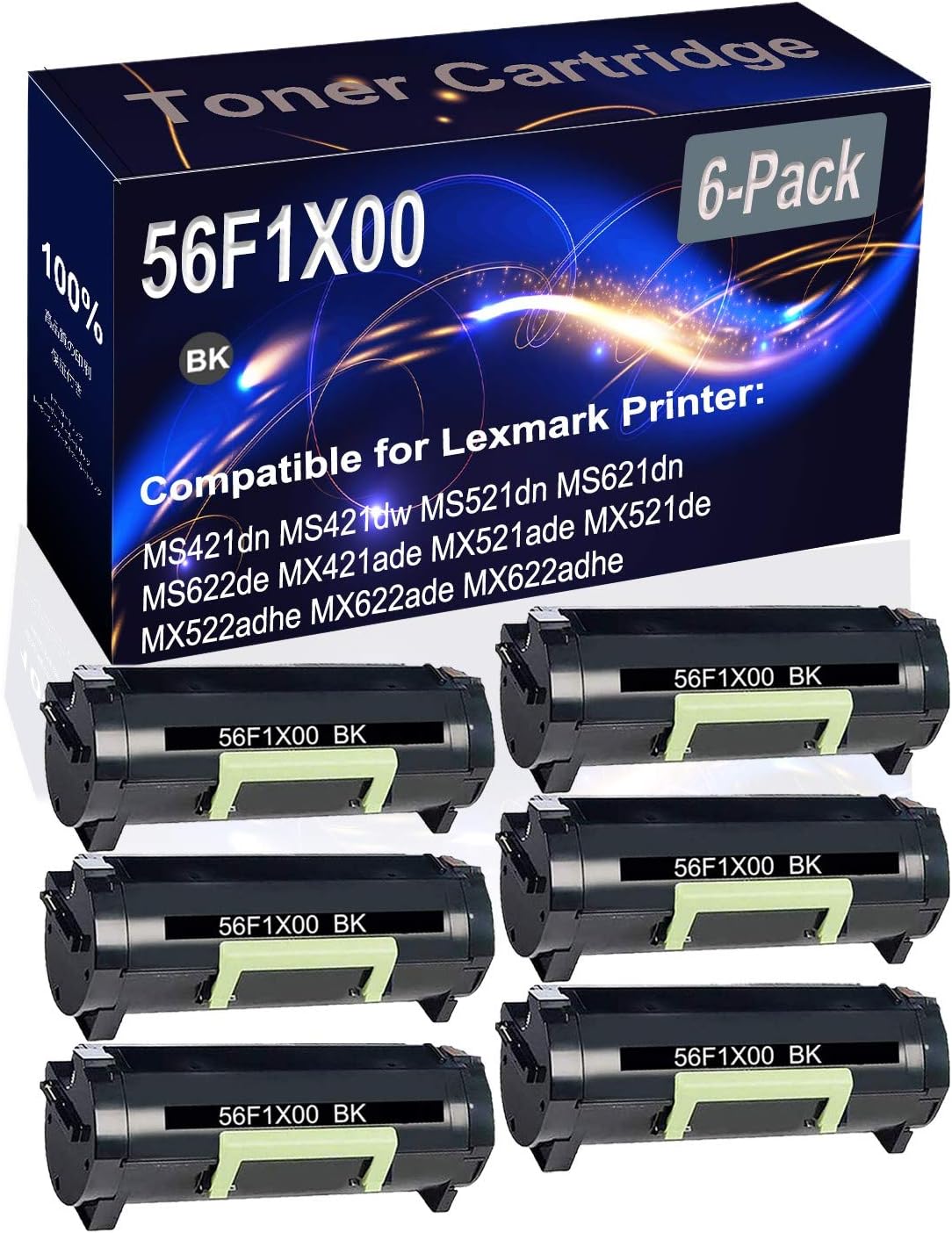 Kolasels 6-Pack (Black) Compatible MS421dn MS421dw MS521dn MS621dn MS622de MX421ade MX521ade Laser Printer Cartridge (High Capacity) Replacement for 56F1X00 Printer Cartridge