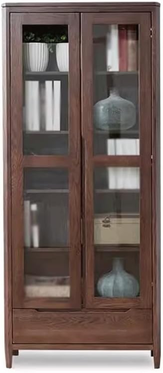 GUERNSEY Standing Bookshelf for Living Room All Solid Wood Bookcase Nordic Oak Glass Door Bookcase Bookshelf Storage Cabinet Display Cabinet Nordic Simple Bookshelf Bookcases (Color : B)