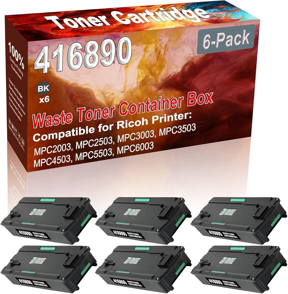 Credibility Store 6-Pack (Black) Compatible 416890 Waste Toner Container Box (High Capacity) fit for Ricoh MPC2003 MPC2503 MPC3003 MPC3503 MPC4503 MPC5503 MPC6003 Printer