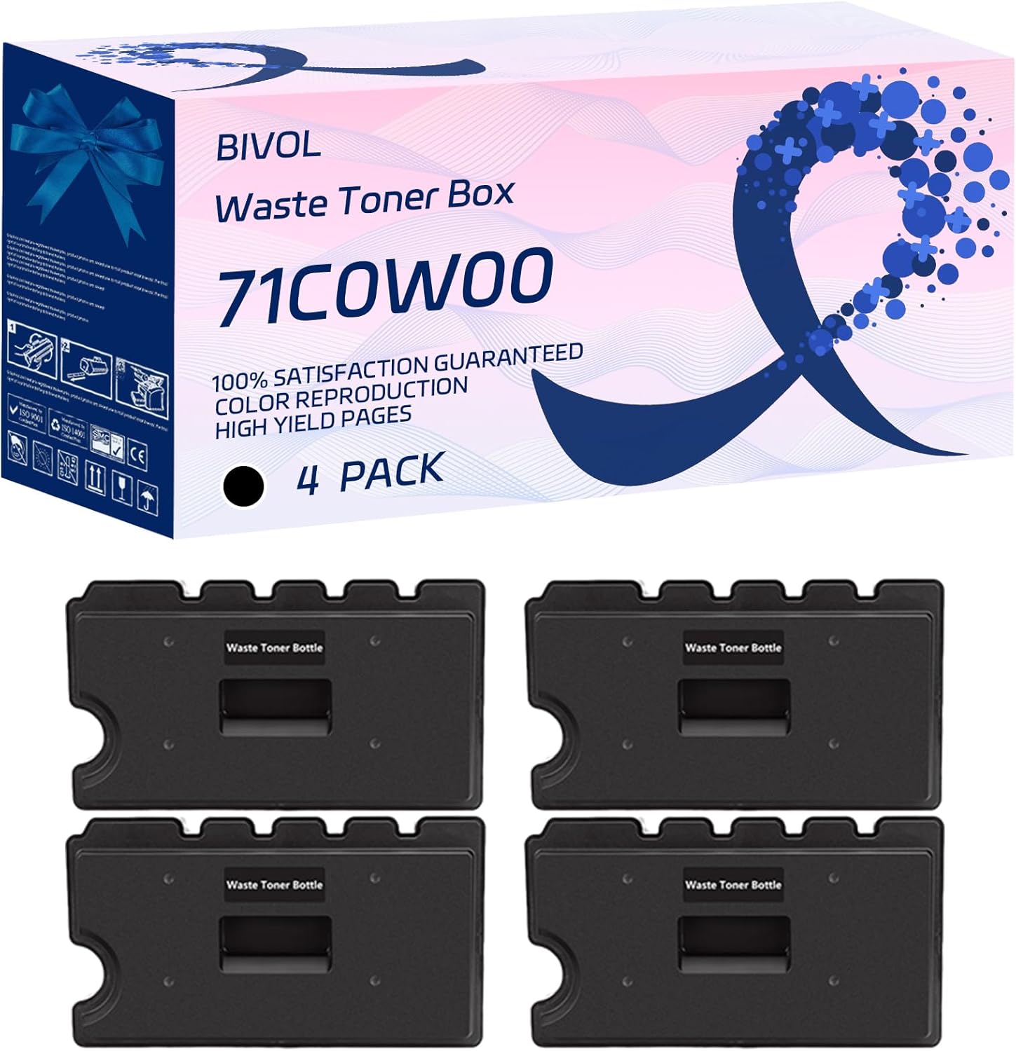 BIVOL 71C0W00 Waste Toner Box Compatible for Lexmark CX737adzse XC4342 XC4352 Printers, with Chip, High Yield 170000 Pages, Vivid Colors (4 Pack Black)