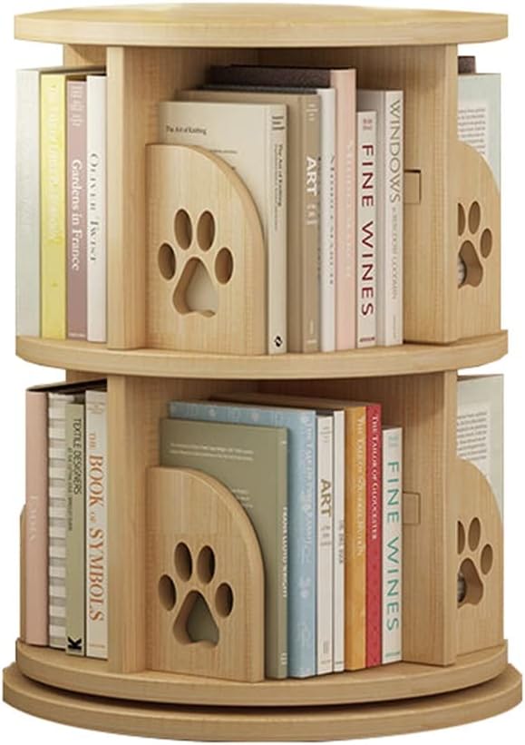 360 Degrees Rotation Bookshelf, Solid Wood Bookcase of Home Kindergarten Library, Picture Book Storage Shelf Display Shelf (Size : 2 Tier)