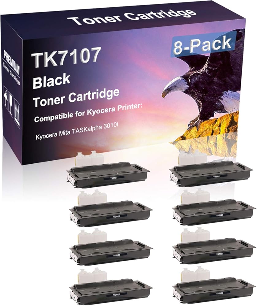 Credibility Store 8 Pack (Black) Compatible TK7107 Printer Toner Cartridge use for Kyocera Mita TASKalpha 3010i Printer (High Capacity)
