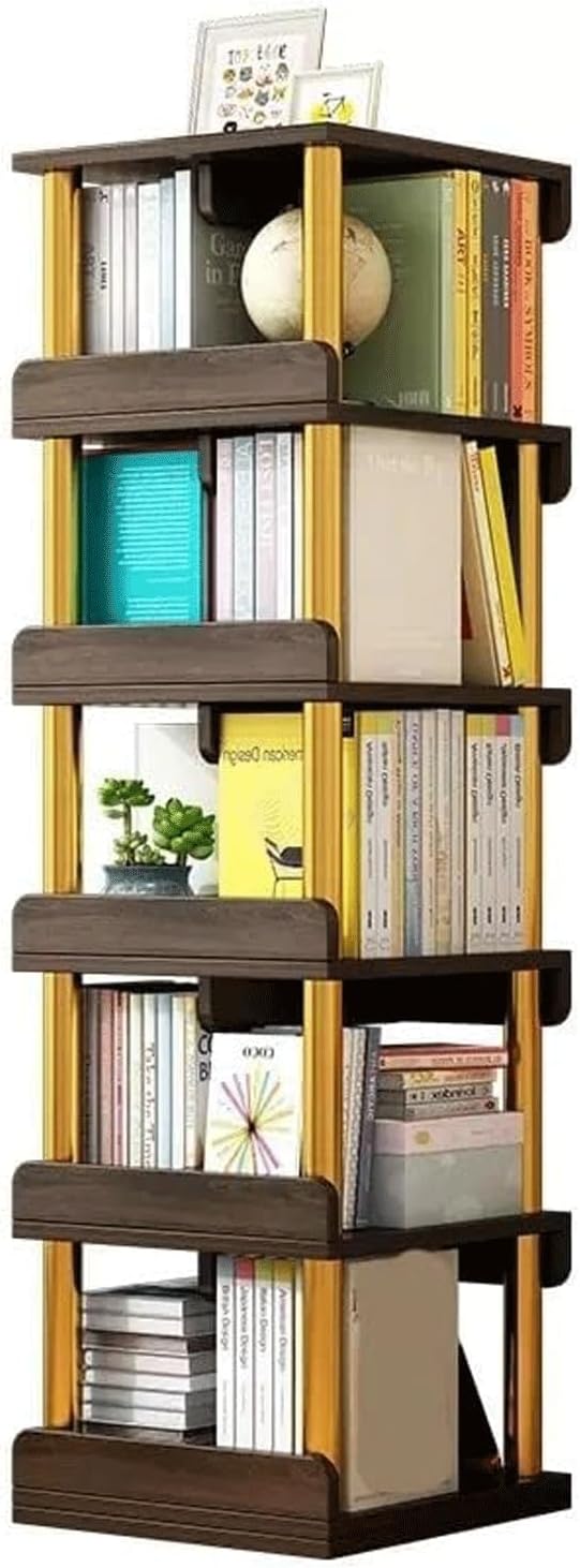 SAAKO Large 5-Layer Bookshelf 360° Rotating Bookshelf Wood-Based Panel Bookcase Open Stand-Alone Floor Rack Bookcase
