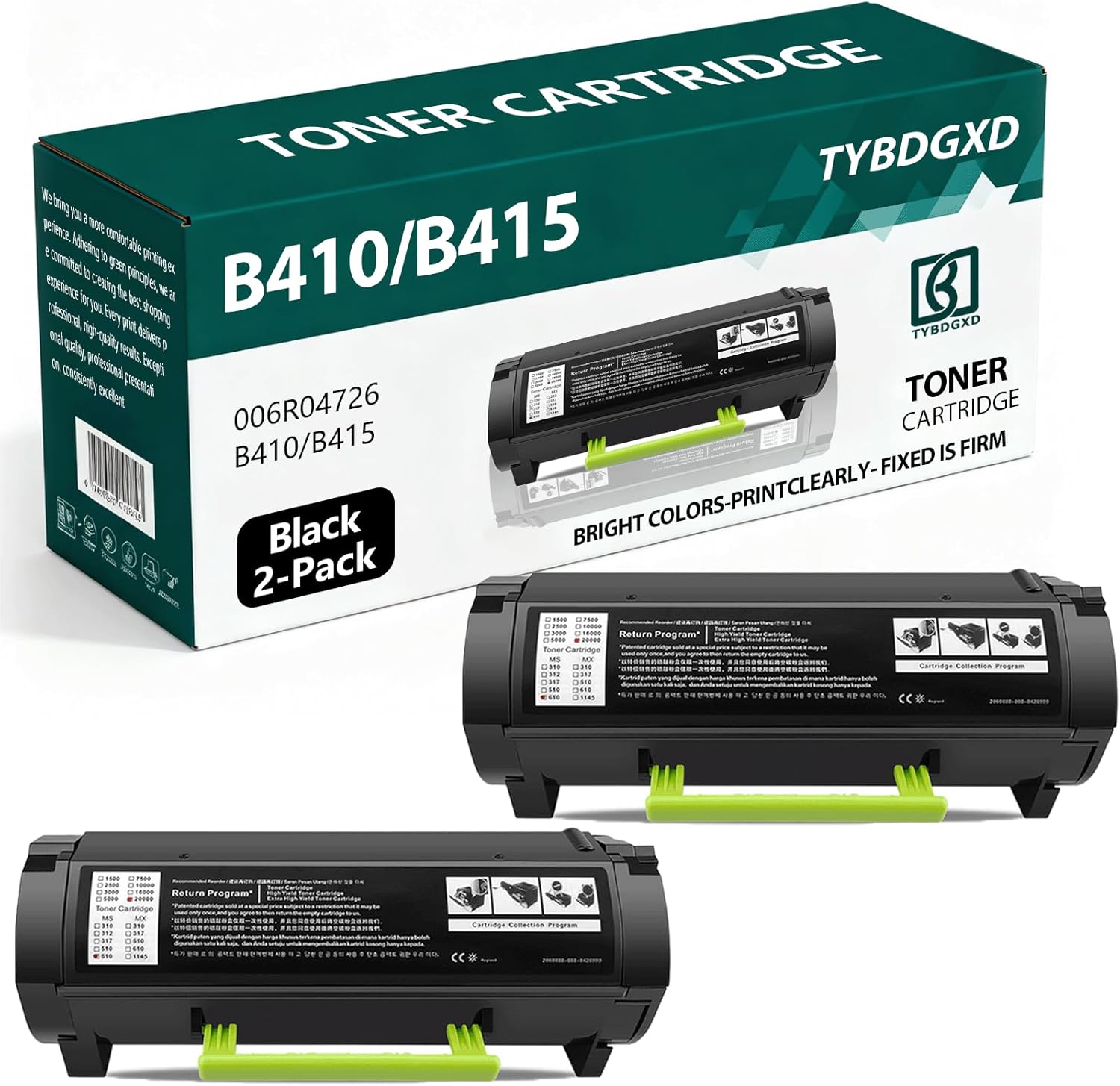 TYBDGXD 006R04726 B410 B415 High Yield Black 14,000 Pages Toner Cartridge (Chipless) Compatible for Xerox Compatible Replacement for Xerox 006R04726 B410 B415 Printers,2-Pack