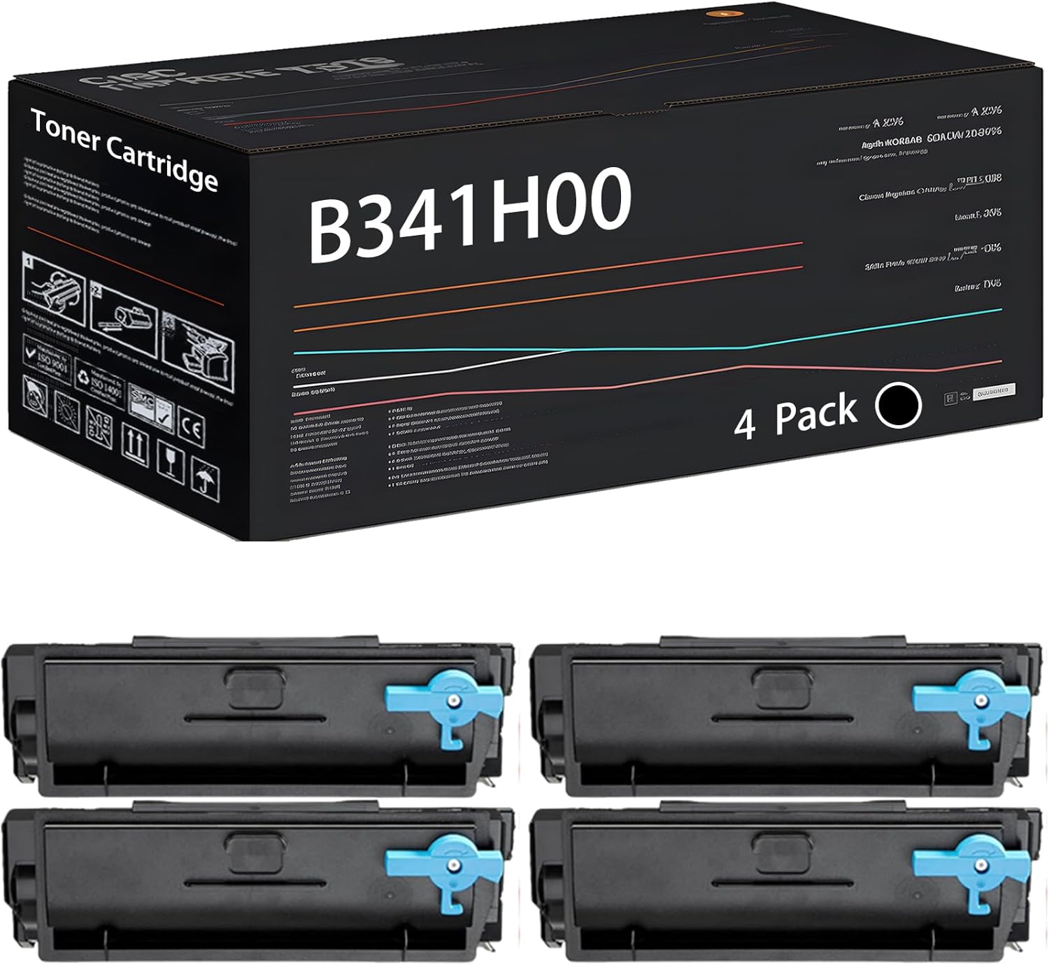 UVUMB Compatible with Lexmark B341H00 Toner Cartridge Work for Lexmark B3340 B3442 MB3442 Printers, with Chip, High Yield 3000 Pages, High-Definition Printing (4 Pack Black)
