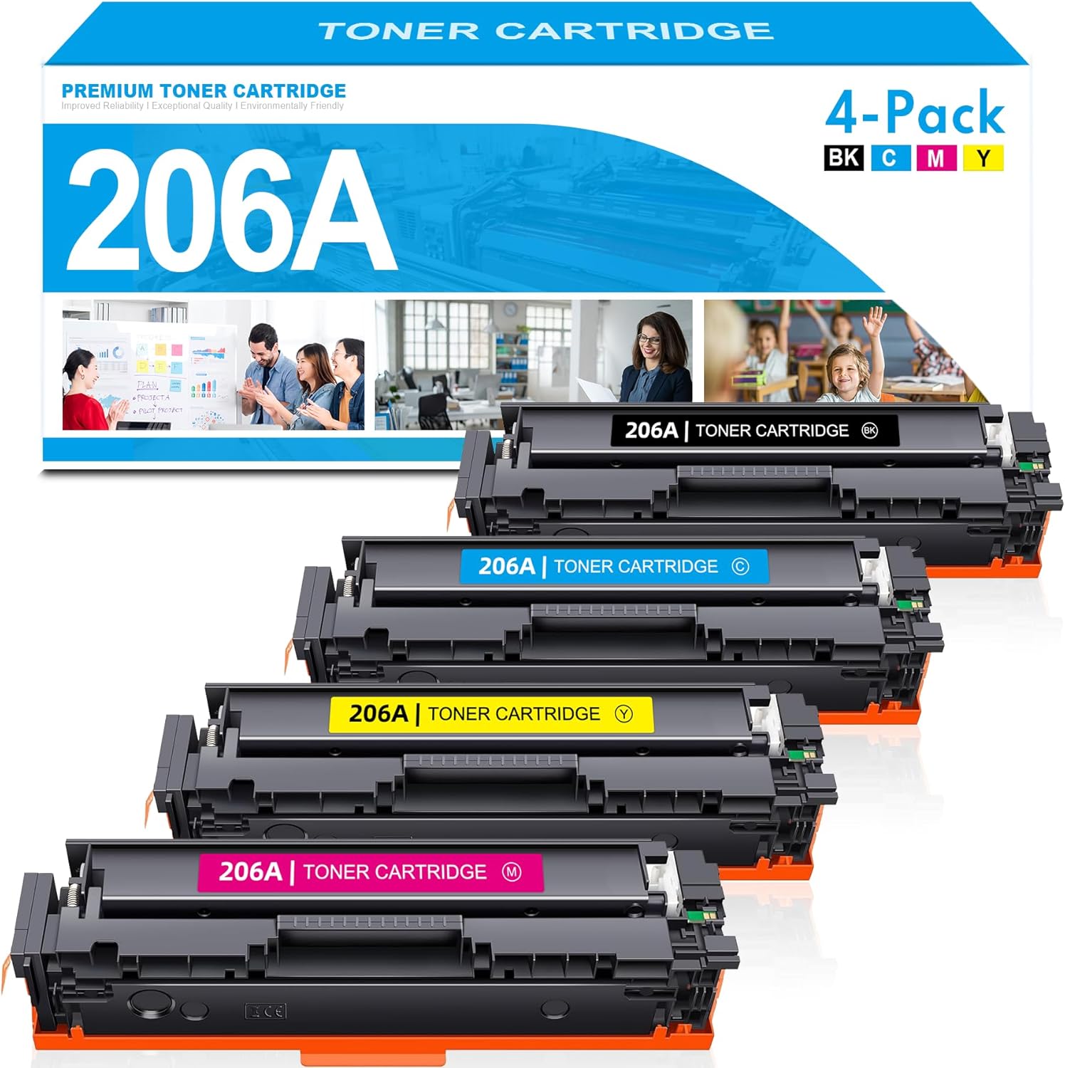 206A Toner Cartridges 4 Pack High Yield: MFP M283cdw M255dw M283fdw 206X Set Replacement for HP 206A Works with Color LaserJet Pro MFP M283fdw M283cdw M283 Printer Ink (Black Cyan Yellow Magenta)