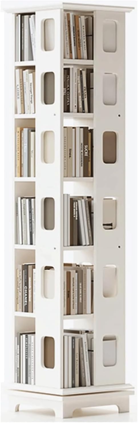 KUddYYKi Bookcase 360° Rotating Bookshelf White Multi-Tiers Standing Bookcase Large Capacity Storage Book Rack Living Room Home Bookshelf Practical