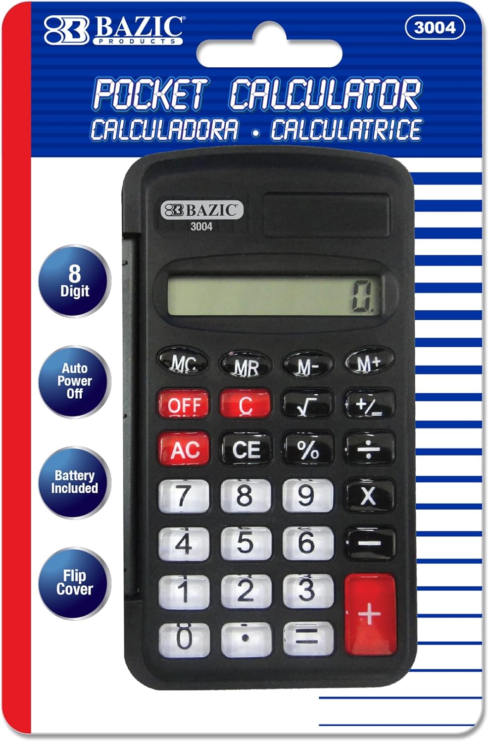 BAZIC Pocket Size Calculator 8-Digit w/Flip Cover, LCD Display, Small Standard Function Electronics Calculators, for Daily & Office, Black, 144-Pack