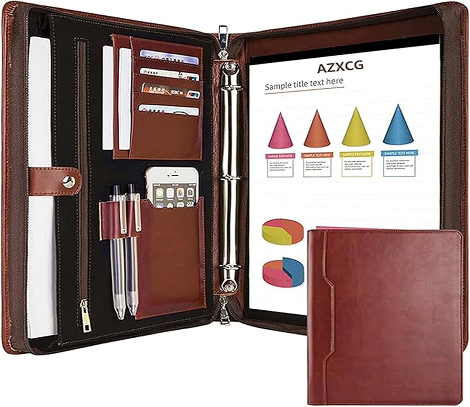 AZXCG Leather Binder Portfolio, 3 Ring Binder 1 inch, Professional Resume Zippered Padfolio for 13.5