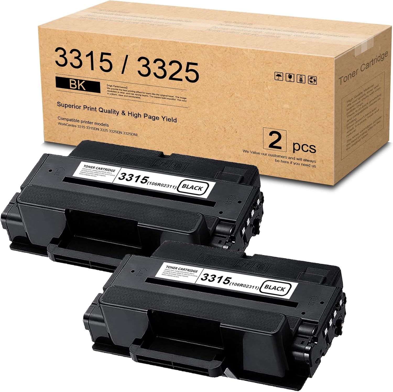 WorkCentre 3315 / 3325 Black Toner Cartridge 2Pack (5,200 Pages/Pack) - Compatible 106R02311 Toner Cartridge Replacement for Xerox WorkCentre 3315 3315DN 3325 3325DN 3325DNI Printer
