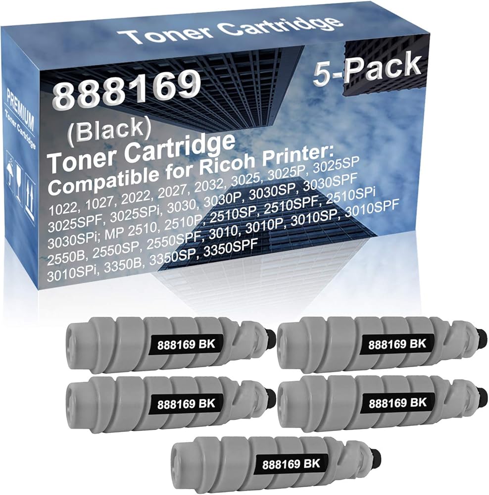 5-Pack Compatible High Yield 3030SPF, 3030SPi; MP 2510, 2510P, 2510SP, 2510SPF, 2510SPi, 2550B, 2550SP Printer Cartridge Replacement for Ricoh 888169 841337 Toner Cartridge (Black)