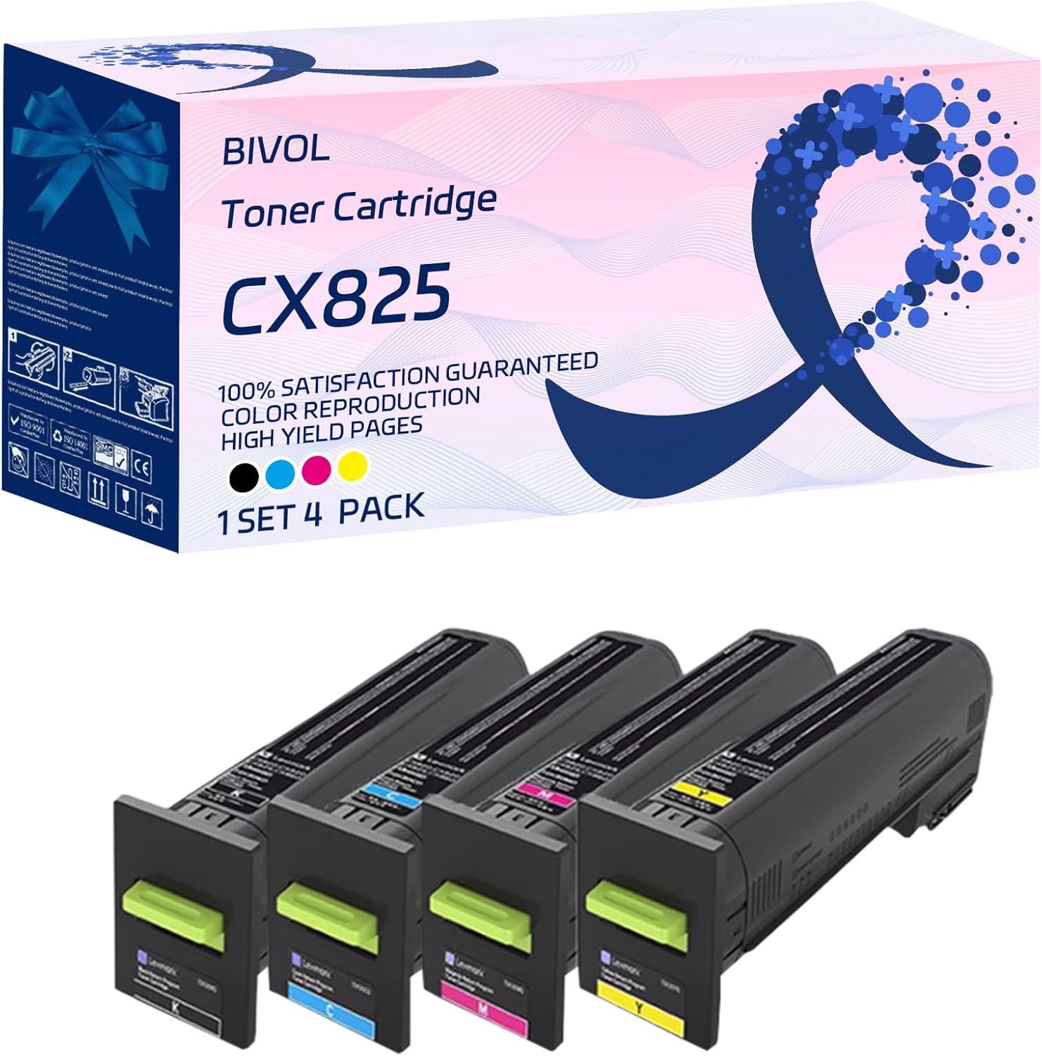 Compatible for Lexmark CX825 Toner Cartridge Work for Lexmark CX825de CX825dte CX825dtfe CX860de CX860dte CX860dtfe Printers, with Chip, High Yield 8000 Pages, Vivid Colors (Multicolor)