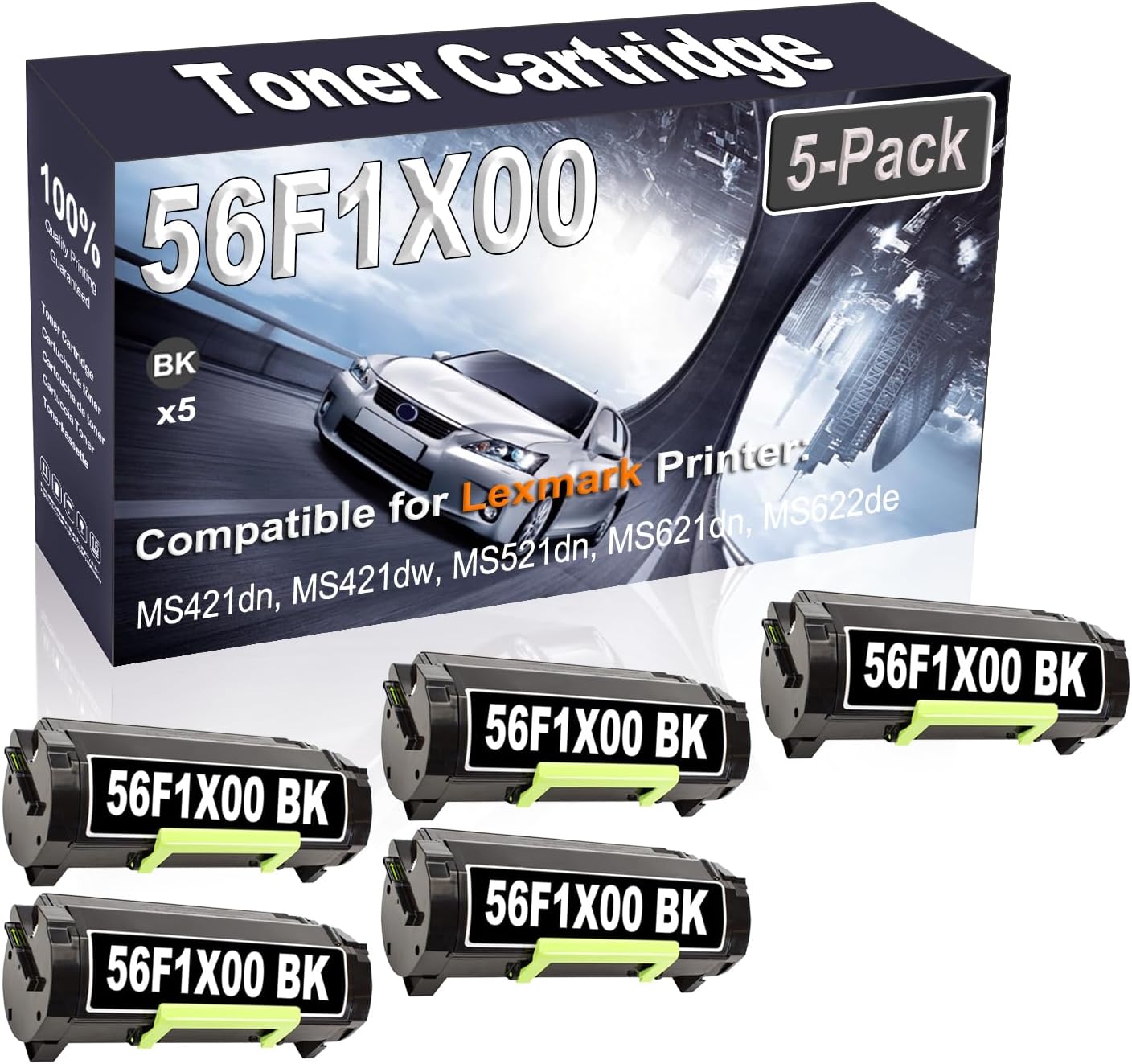 Kolasels 5-Pack (Black) Compatible High Yield 56F1X00 Printer Cartridge use for MS421dn MS421dw MS521dn MS621dn MS622de MX421ade Printer