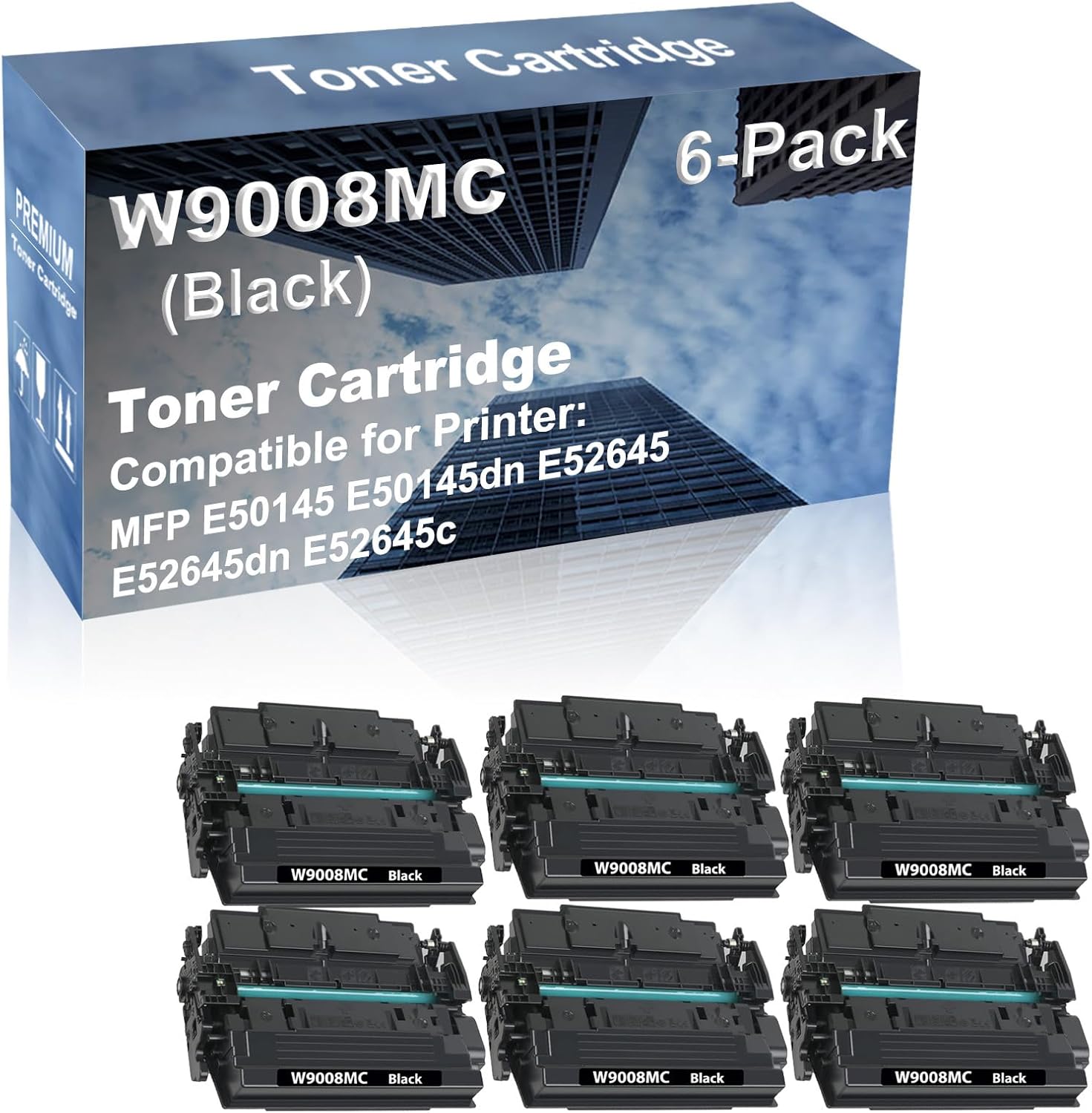 6-Pack Compatible High Capacity W9008MC Toner Cartridge use for E50145 E50145dn E52645 E52645dn E52645c Printer (Black)