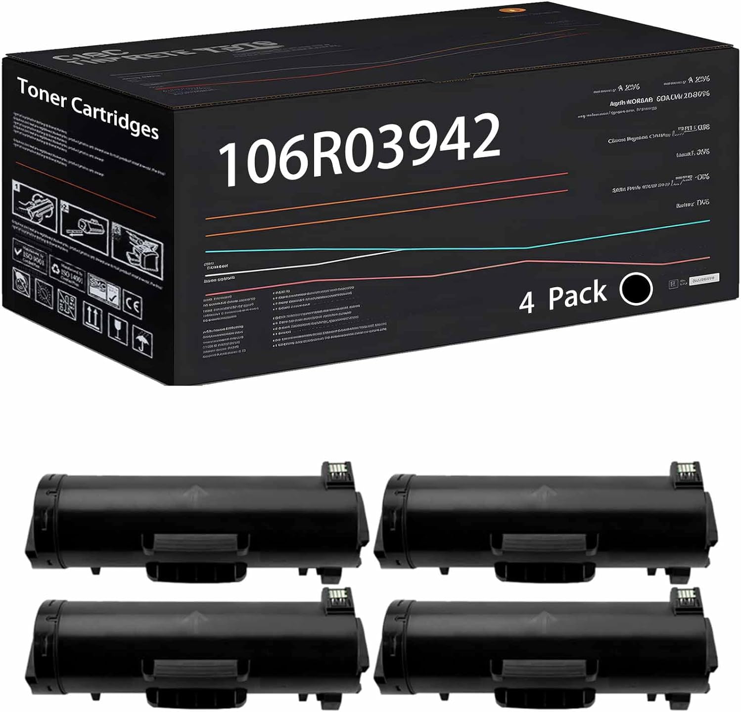 106R03942 Toner Cartridges Compatible with Xerox VersaLink B615SF B615SP B615XL B615XP B615XTF B615XTP Printers, High Yield 30500 Pages (4 Pack Black)
