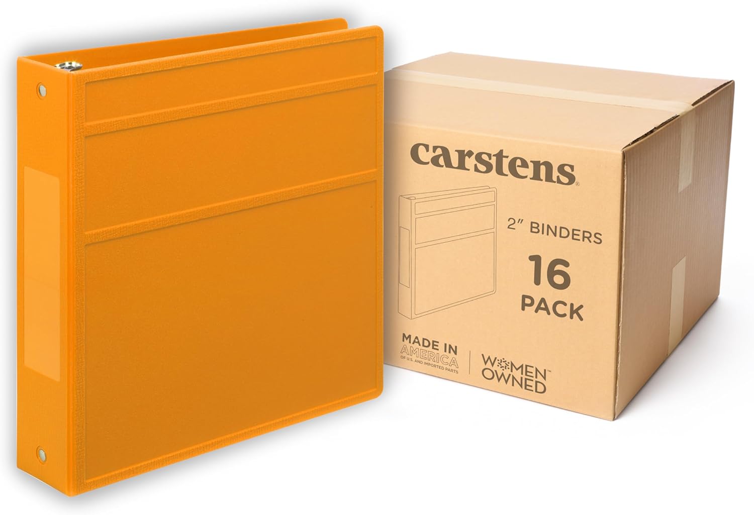 Carstens 2-Inch Heavy Duty 3-Ring Binder - Side Opening, Mango, Durable Plastic, No-Gap Rings, Waterproof Cover No Pockets, Holds 300 Letter-Sized Sheets, BPA-Free, Made in USA (2836-00-3R) Case of 16