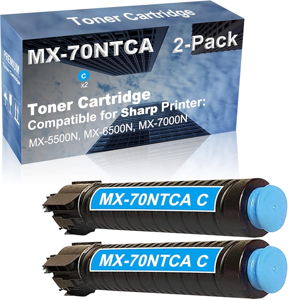 2-Pack (Cyan) Compatible High Capacity MX-70NTCA Toner Cartridge Used for Sharp MX-5500N, MX-6500N, MX-7000N Printer