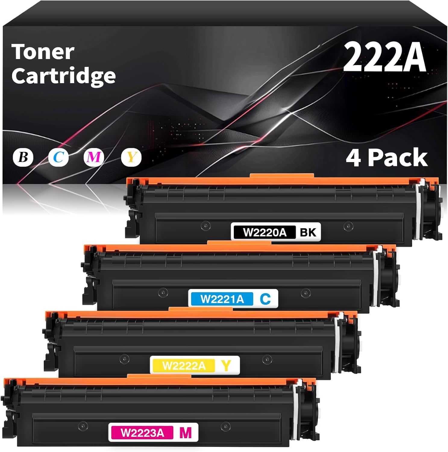 222A Toner Cartridge (with Chip) Compatible with 222A W2220A W2221A W2223A W2222A High Capacity Ink Cartridges Replacement for HP 3288dw 3288dn MFP 3388sdw 3388fdw MFP 3303 3203 Printers 4P(BK/C/M/Y)