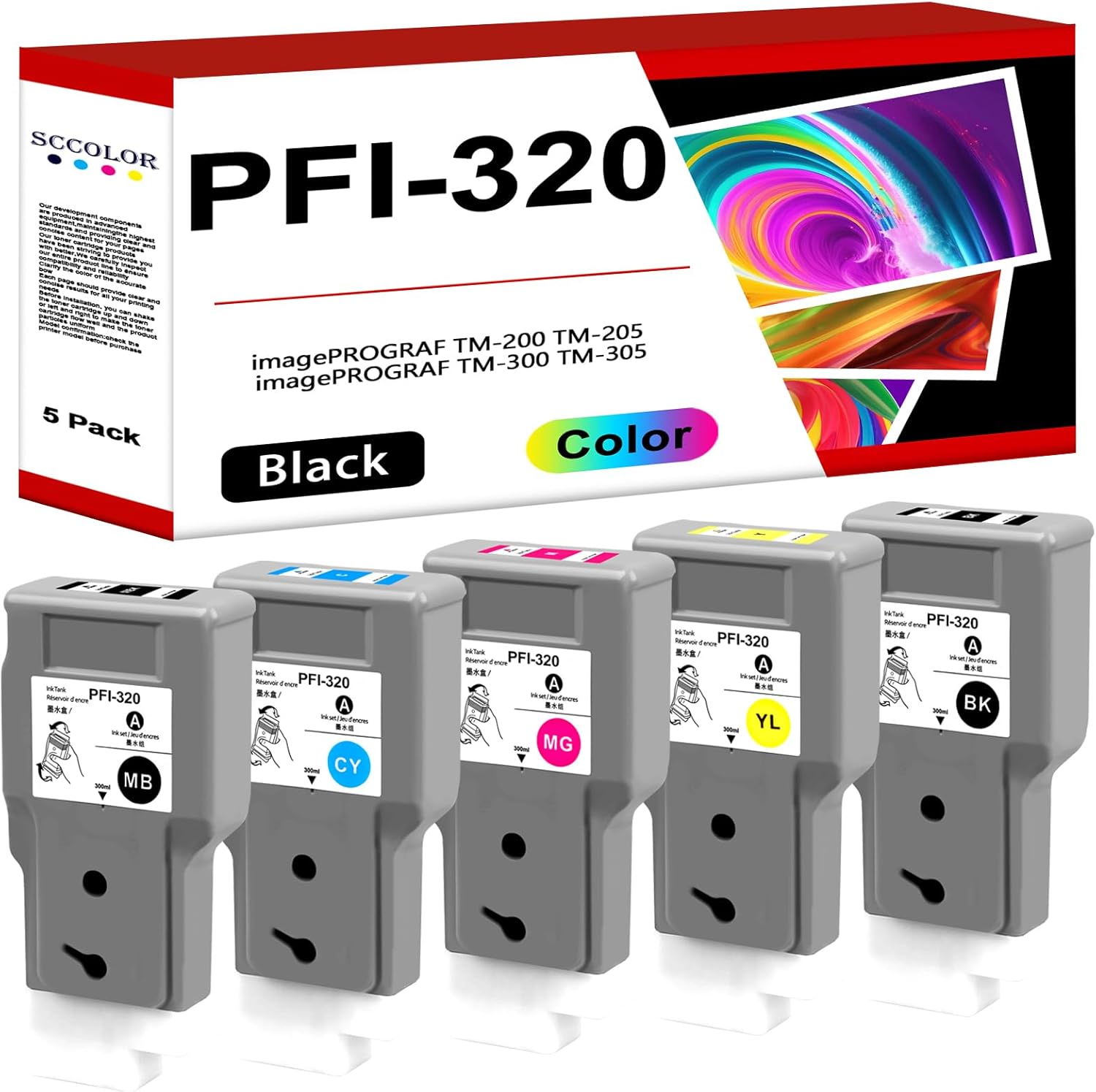 PFI-320 Ink/PFI-320 PFI320 Pigment Ink Tank Bundle Compatible PFI-320MBK PFI-320BK PFI-320C PFI-320M PFI-320Y PFI-320 Ink Replacement for Canon PFI-320 Ink imagePROGRAF IPF TM-200 TM-205 TM-300 TM-305
