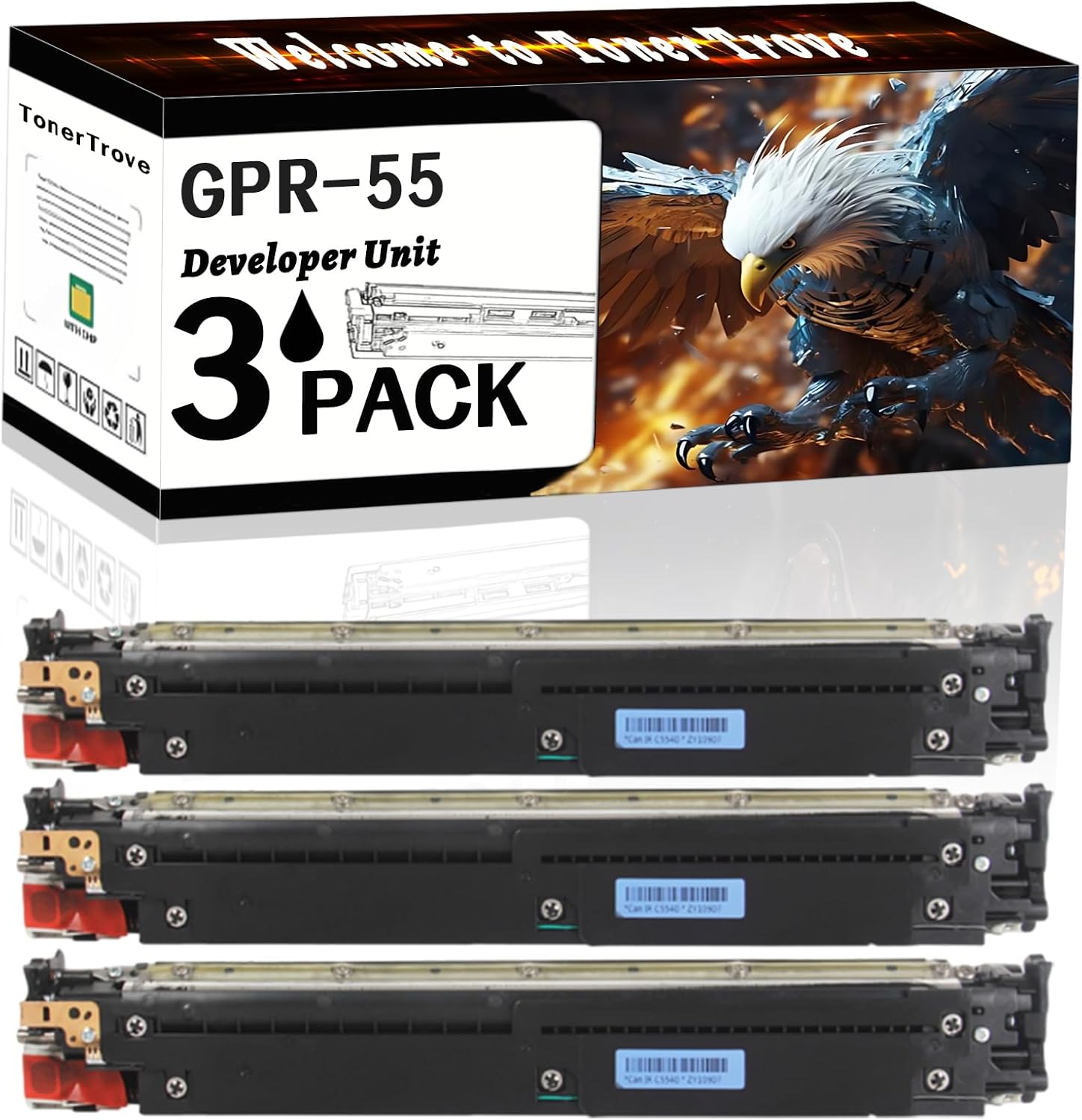 GPR-55 Developer Unit Compatible for Canon imageRUNNER Advance C5535i C5535iII C5535iIII C5540i C5540iII C5540iIII C5550i Printers, Office Printing is Easy Clear Smooth (3 Pack Black)