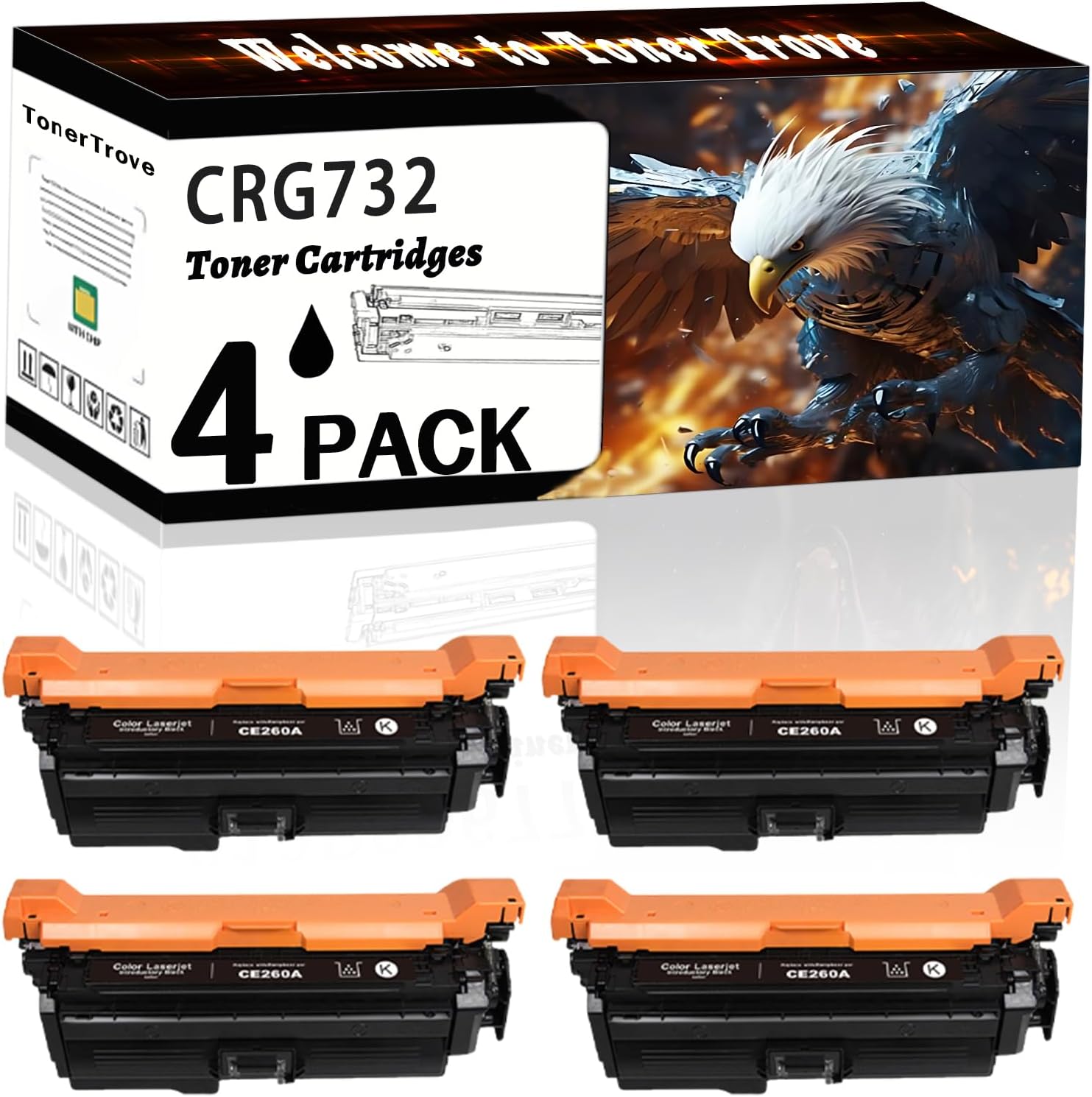 CRG732 Toner Cartridges Compatible for Canon Color imageCLASS LBP7780Cdn LBP7780Cx Printers, Office Printing is Easy Clear Smooth (4 Pack Black)