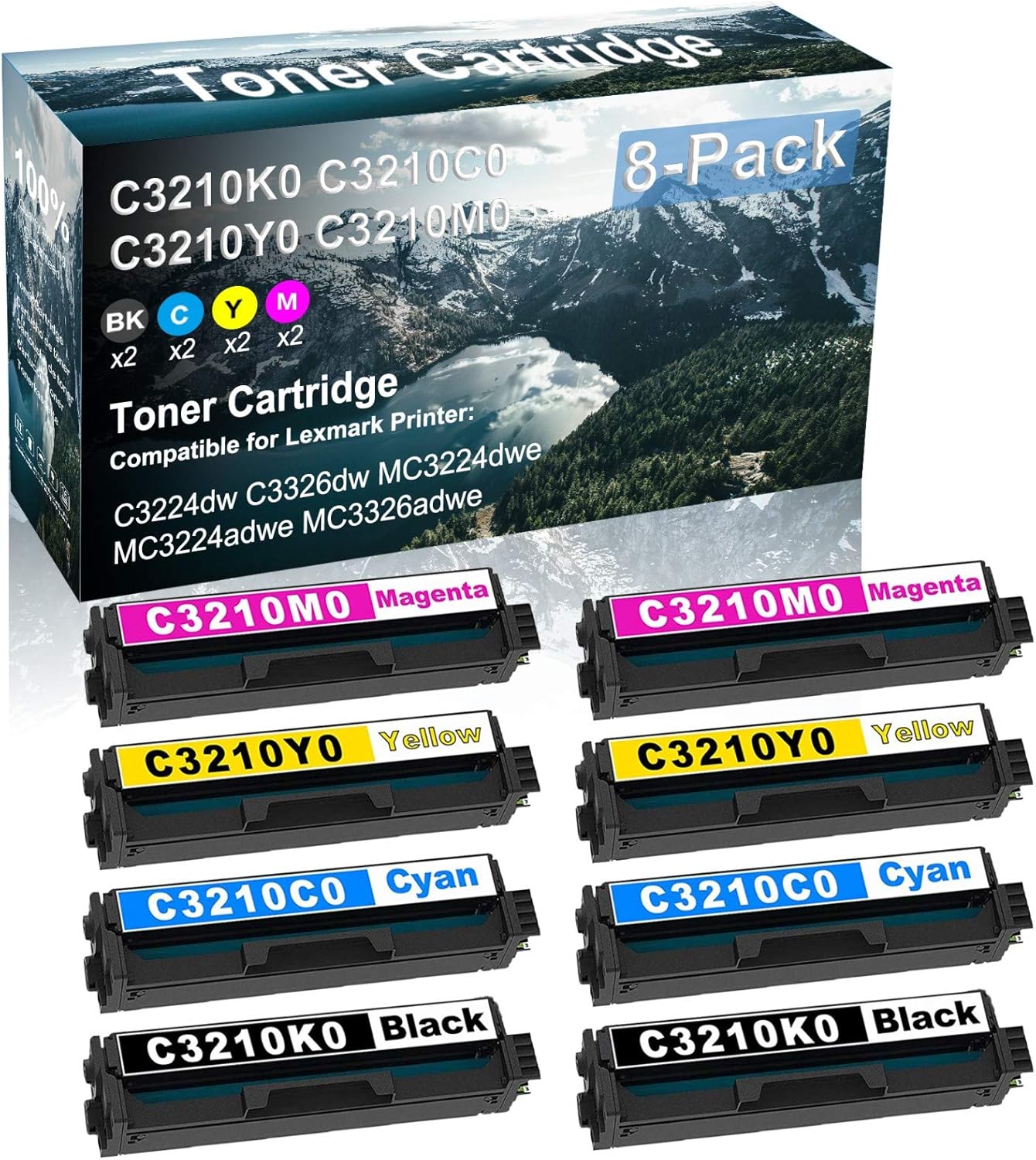 Credibility Store 8 Pack (BK+C+Y+M) Compatible C3210K0 C3210C0 C3210Y0 C3210M0 Laser Printer Toner Cartridge High Yield Use for C3224dw C3326dw MC3224dwe MC3224adwe MC3326adwe Printer