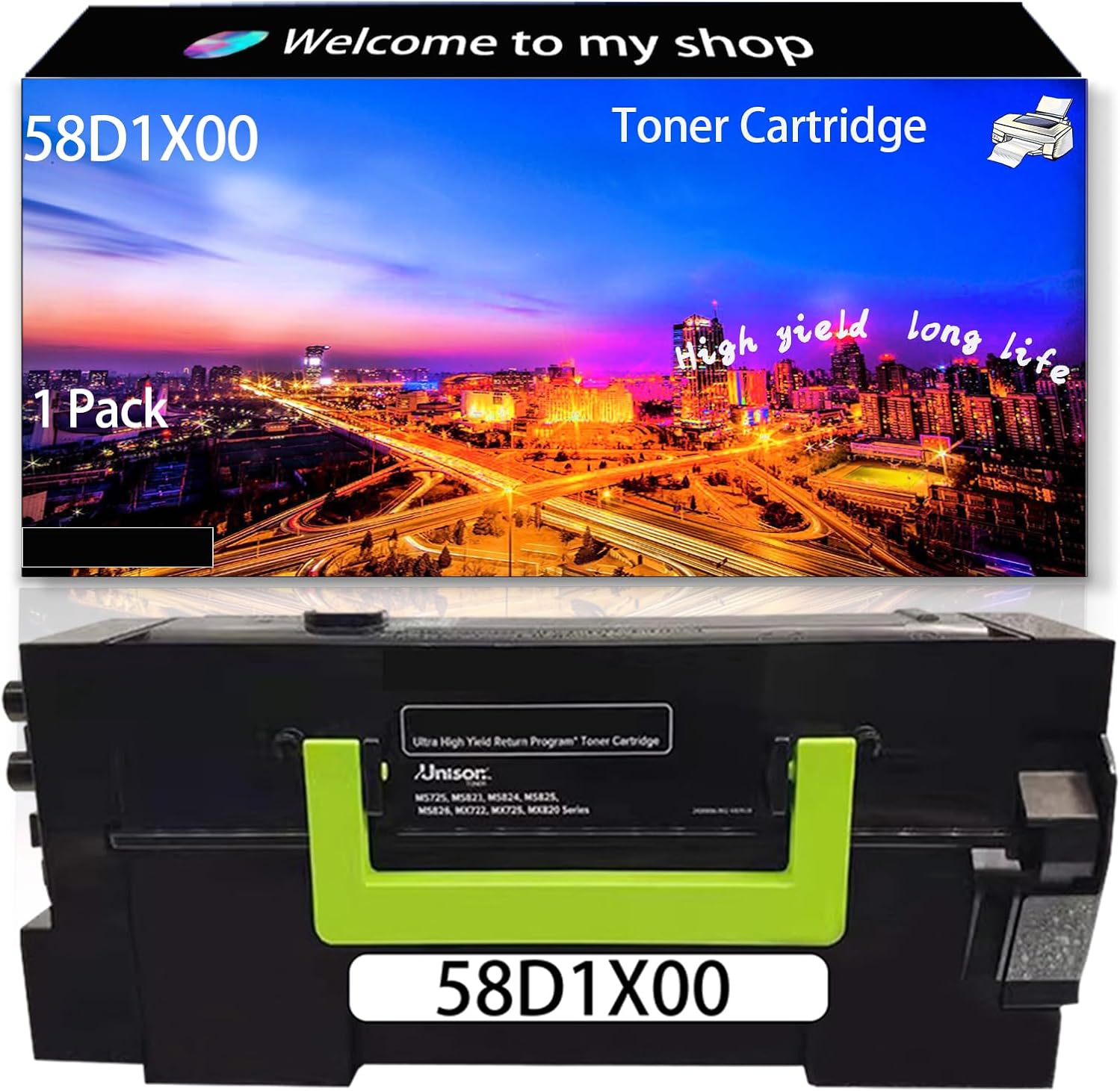 58D1X00 Toner Cartridge High Production Compatible for Lexmark MX721ade MX721adhe MX722ade MX722adhe MX822ade MX822adxe MX826ade MX826adxe Printers, Replacement (Black)