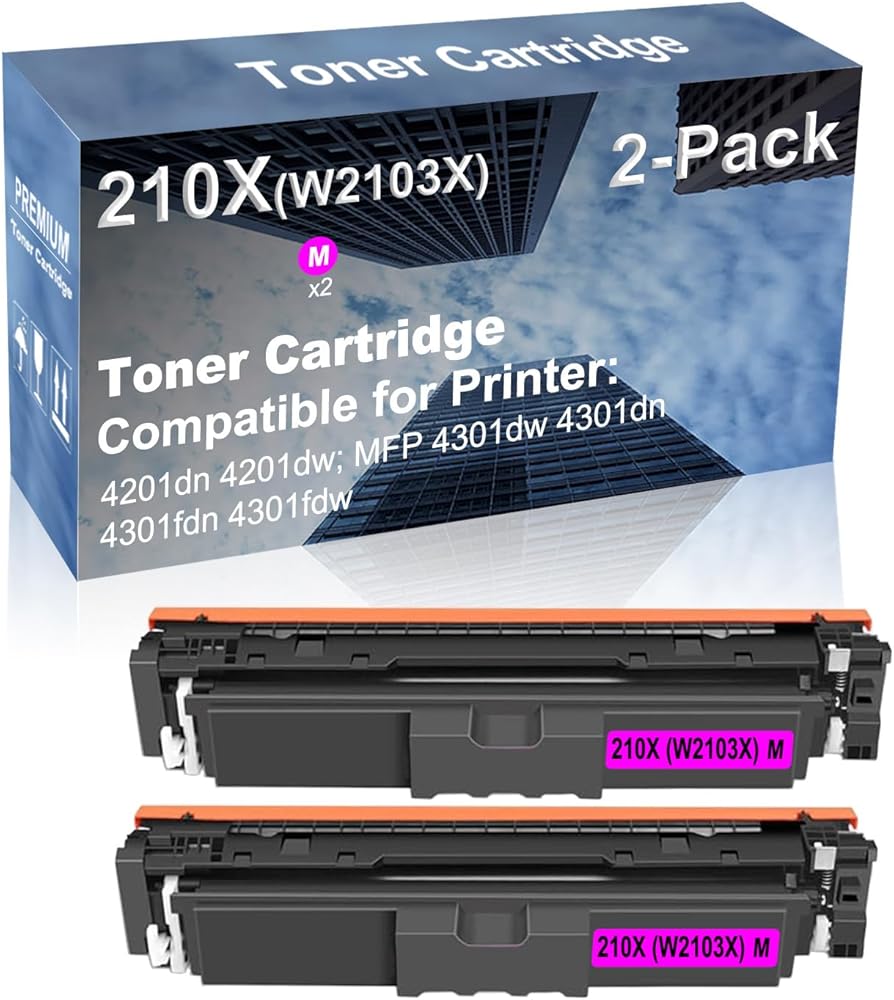 2-Pack (Magenta) Compatible 4201dn 4201dw; MFP 4301dw 4301dn 4301fdn 4301fdw Printer Toner Cartridge High Capacity Replacement for 210X (W2103X) Toner Cartridge (with Chip)