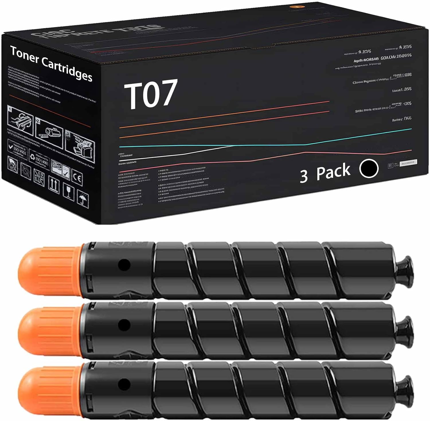 T07 Toner Cartridges Compatible with Canon imagePRESS Lite C165 C170 C265 C270 Printers, High Yield 55500 Pages (3 Pack Black)