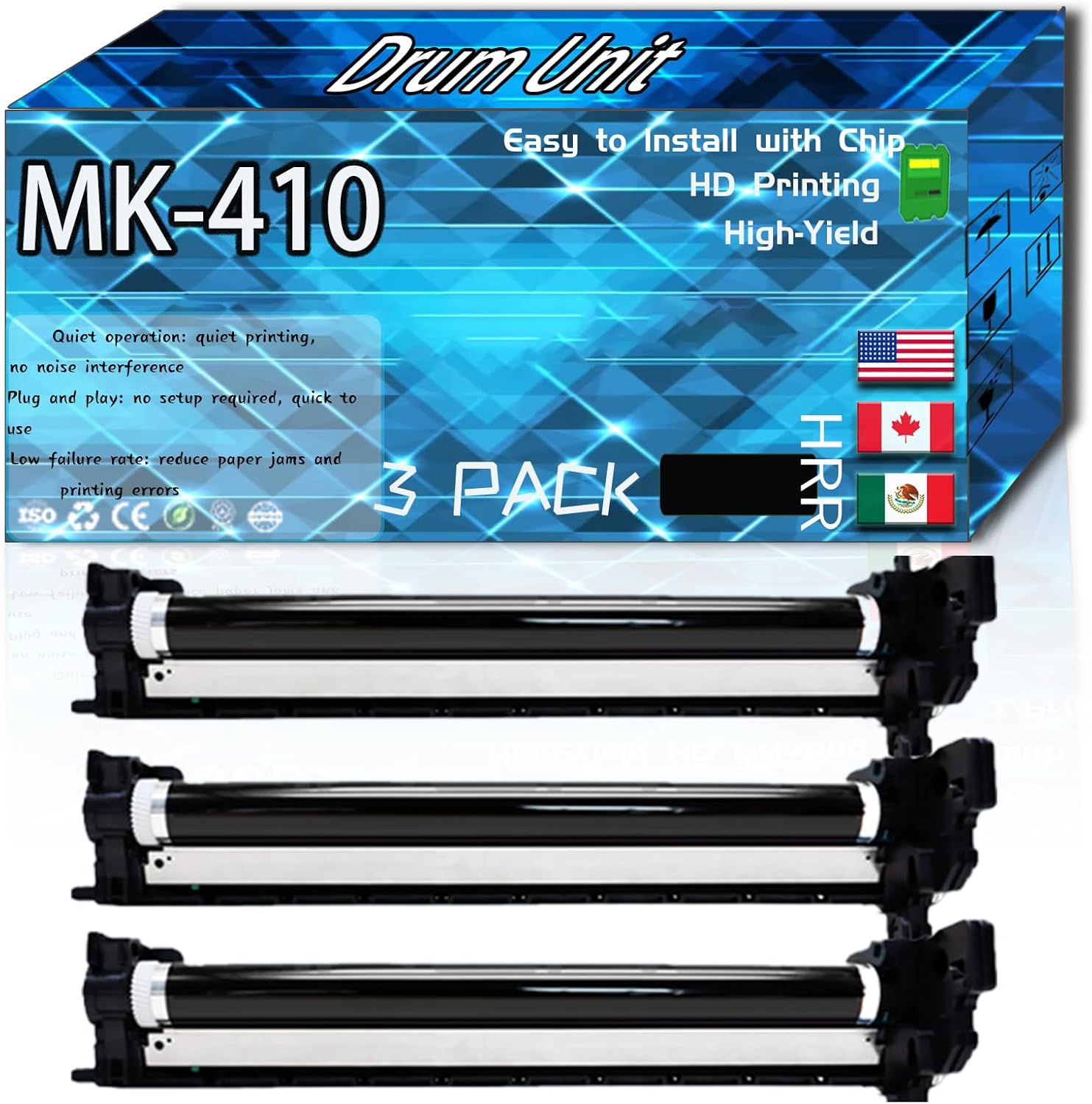 CEECN Compatible for Kyocera MK-410 Replacement Drum Unit Used with KM-1635 KM-1620 KM-1650 KM-2020 KM-2050 Printers, High Production Multiple Options (3 Pack Black)