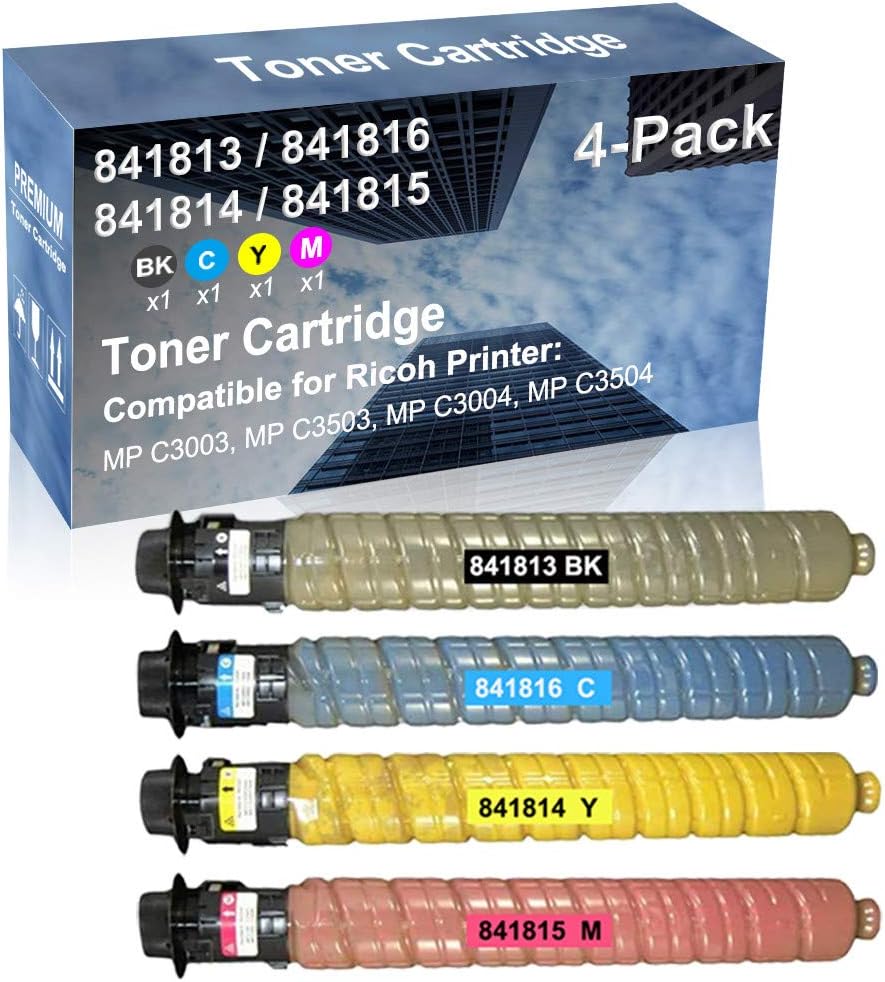 4-Pack (BK+C+Y+M) Compatible MP C3003, MP C3503, MP C3004, MP C3504 Printer Toner Cartridge High Capacity Replacement for Ricoh 841813 841816 841814 841815 Toner Cartridge