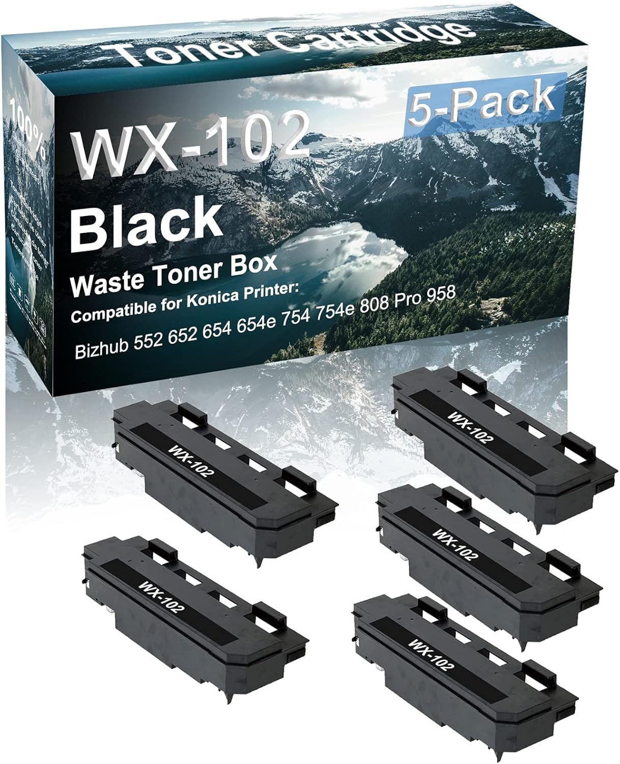 Credibility Store 5-Pack Compatible High Yield 552 652 654 654e 754 754e 808 Pro 958 Printer Waste Cartridge Replacement for Konica Minolta WX-102 WX102 Toner Cartridge (Black)