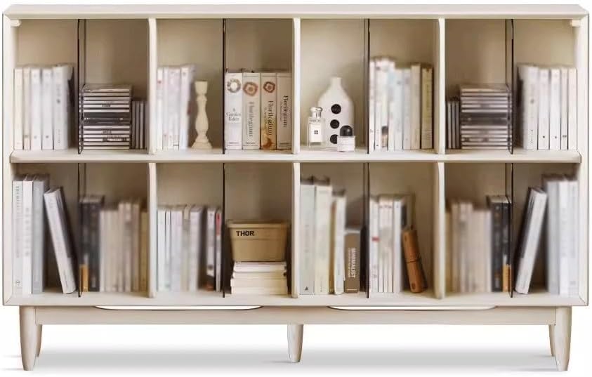 LOVULIFE Book Shelf Storage Rack Solid Wood Bookcase White Low Bookshelf Cream Style Display Rack Storage Rack Home Free Combination Cabinet Bookshelf Bookcase