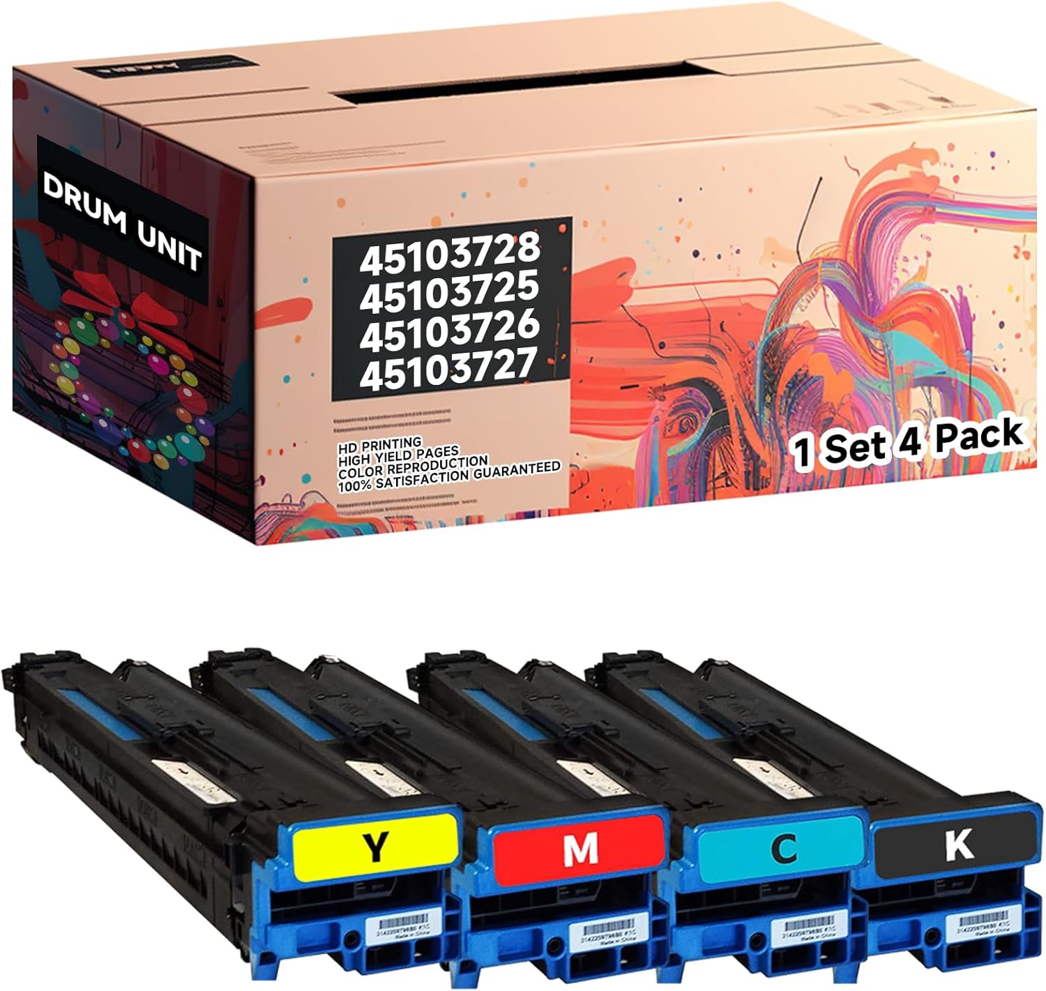 TNRWLOT Compatible with Okidata OKI C911dn C931dn C941dn C942dn Black Color Drum Unit, 45103728 45103725 45103726 45103727 Drum Cartridges, High Yield 41000 Pages Affordable Reliable (1 Set 4 Pack)