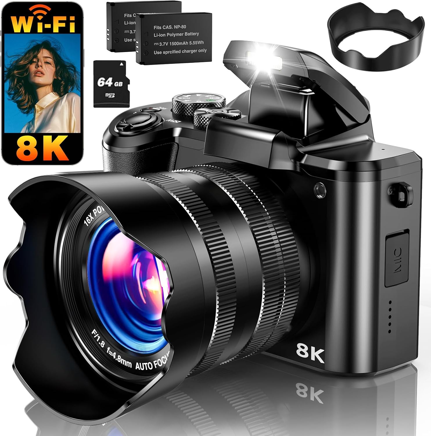 8K Digital Camera, 88MP WiFi Cameras for Photography with 3.2