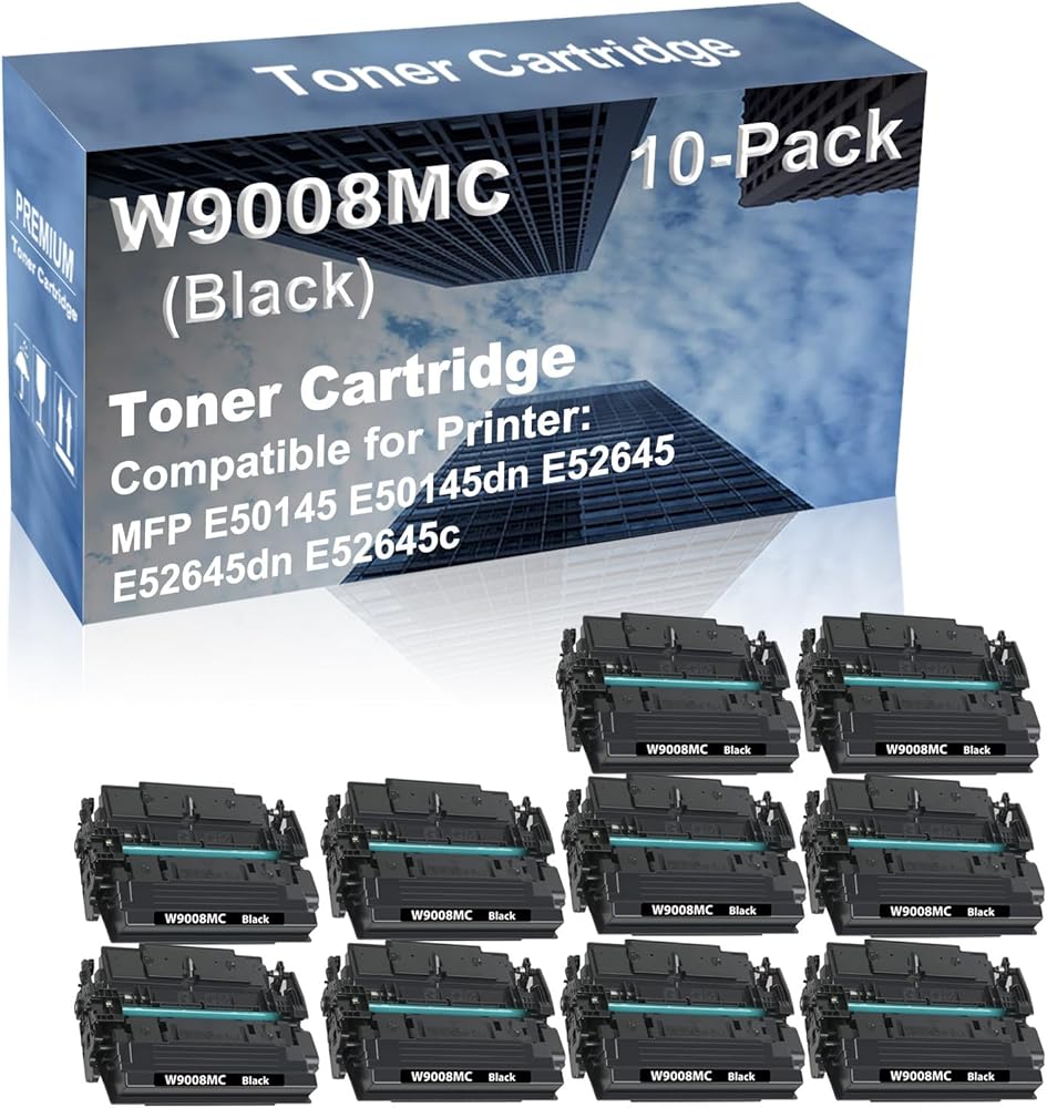 10-Pack Compatible High Capacity W9008MC Printer Cartridge use for E50145 E50145dn E52645 E52645dn E52645c Printer (Black)