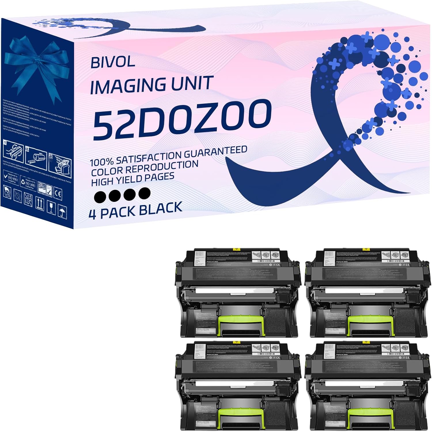 BIVOL 52D0Z00 Imaging Unit Compatible for Lexmark MS710dn MS711dn MS810de MS810dn MS810dtn MS810n MS811dn MS811dtn MS811n MS812de MS812dn MS812dtn MS817n, High Yield 110000 Pages (4 Pack Black)