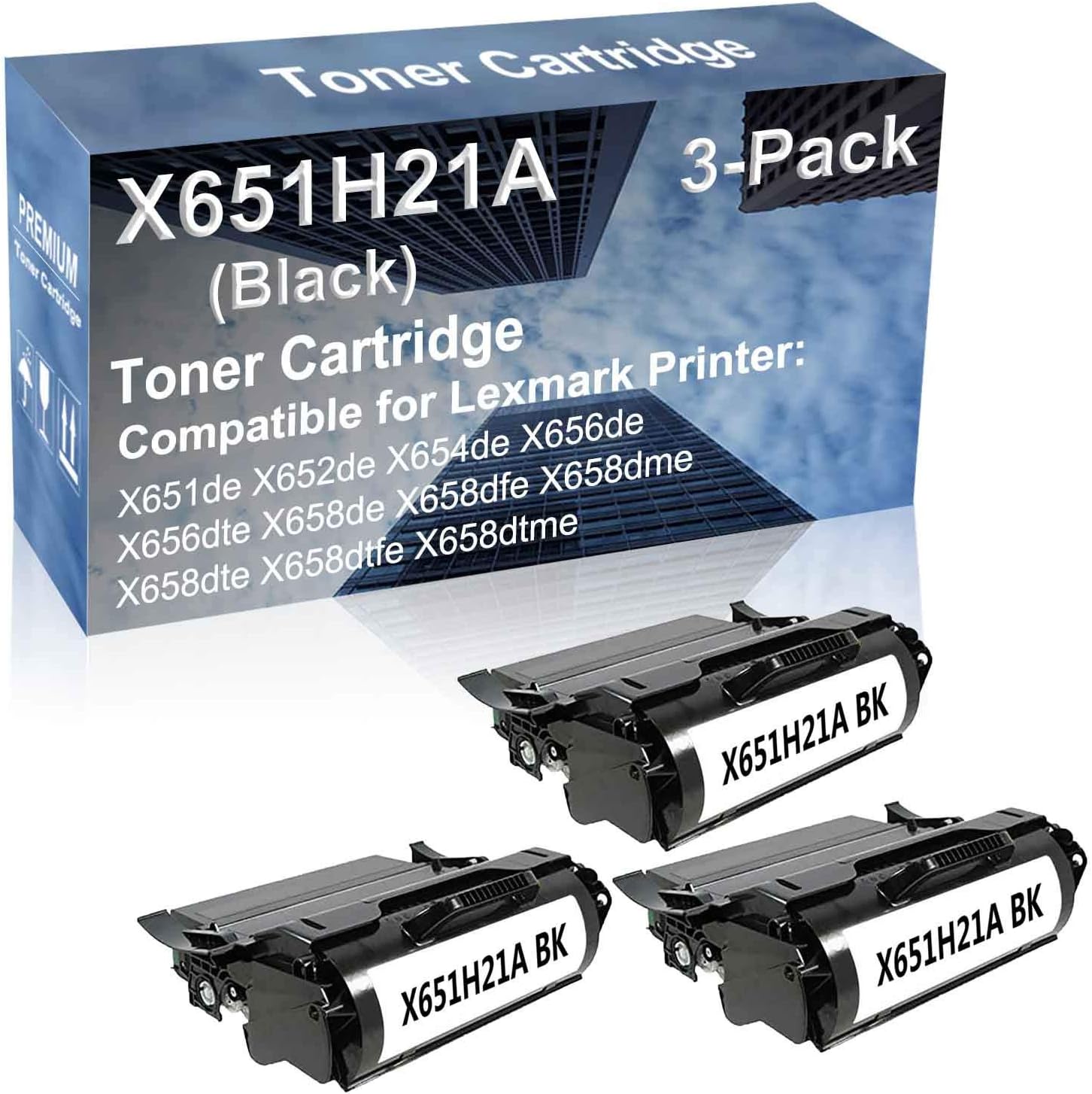 3-Pack Compatible High Capacity X651H21A Printer Cartridge use for X656dte X658de X658dfe Printer (Black)