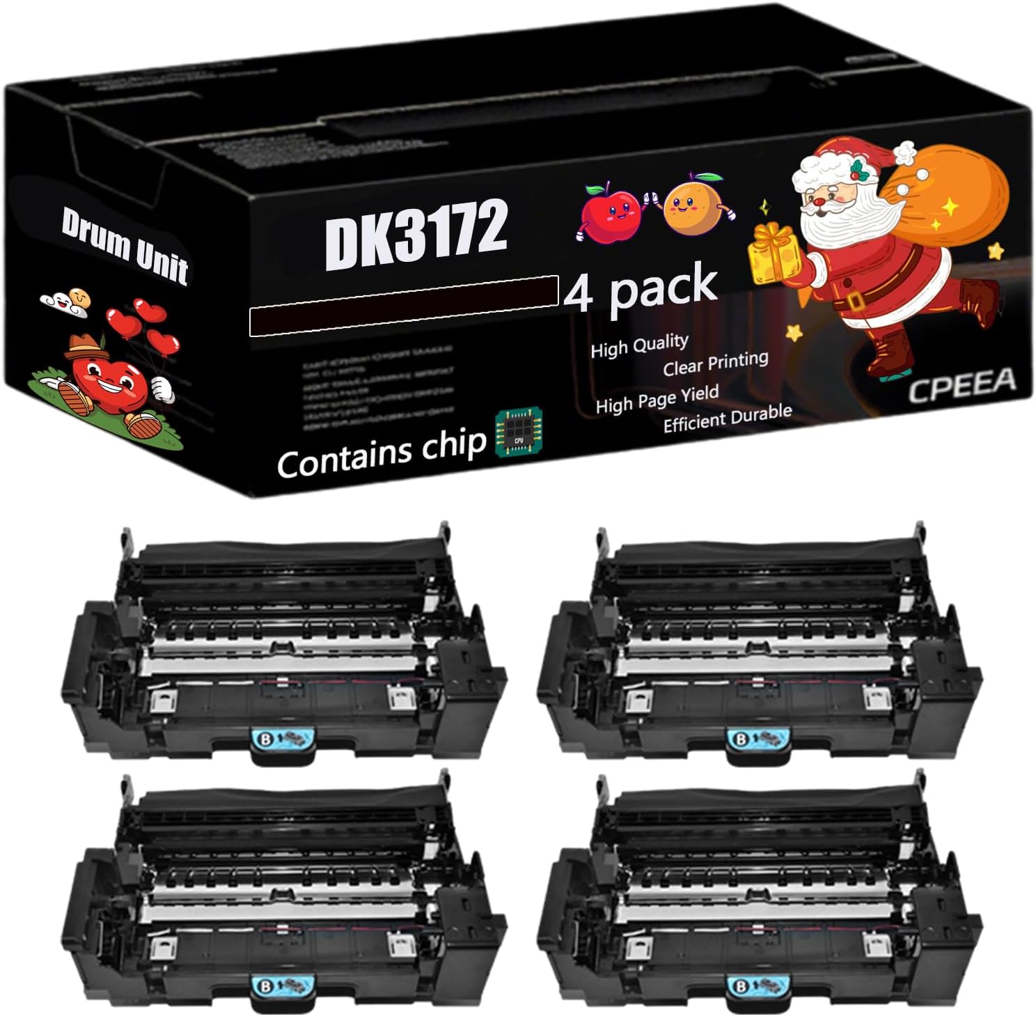 Compatible for Kyocera DK3172 Drum Unit Work for Kyocera ECOSYS M3145idn M3645idn P3045dn P3145dn Printers, with Chip, High Yield 600000 Pages, Clear Printing (4 Pack Black)