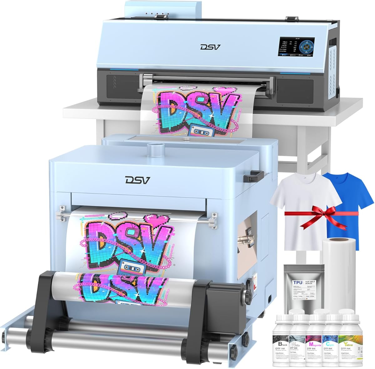 DSV A3 Plus XP600 DTF Printer with Shaker & Dryer, High-Speed Print Compared to L1800,4.5” LED Multi-Function Touch Screen, White Circulation&Automatic Cleaning, 2-Year Free Ink