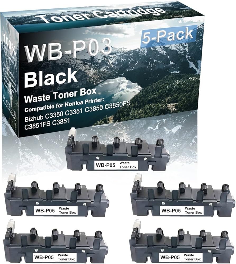 Credibility Store 5-Pack Compatible High Capacity C3350 C3351 C3850 C3850FS C3851FS C3851 Printer Waste Toner Cartridge Replacement for Konica Minolta WB-P05 WBP05 Printer Cartridge (Black)