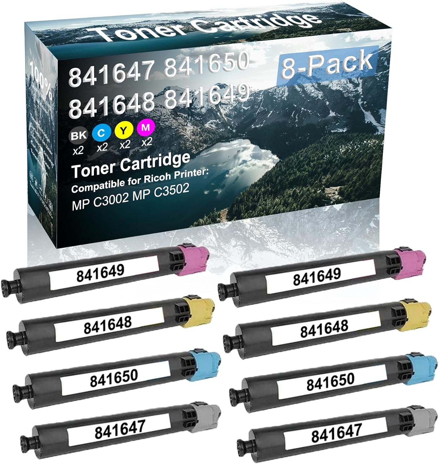 Credibility Store 8 Pack (BK+C+Y+M) Compatible 841647 841650 841648 841649 Laser Printer Cartridge High Yield Use for Ricoh MP C3002 MP C3502 Printer