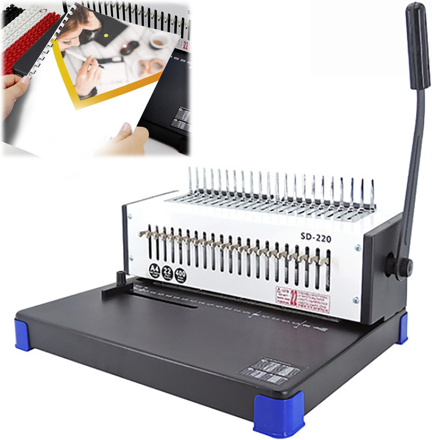 Clip Manual Hole Punch 21 Hole/200 Sheets Comb Binder Rubber Ring Binding Machine for Binding and Punching Books Pages Bills
