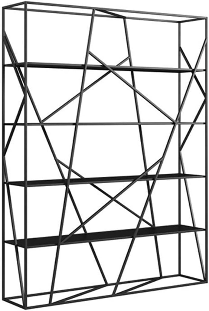 Bookshelf Shelf Bookcase Multi-layer Wrought Iron Living Room Partition Floor Bookshelf Office Simple Book Storage Rack Against the Wall art Bookcase Bookcase Storage Shelves (Color : Black, Size : L