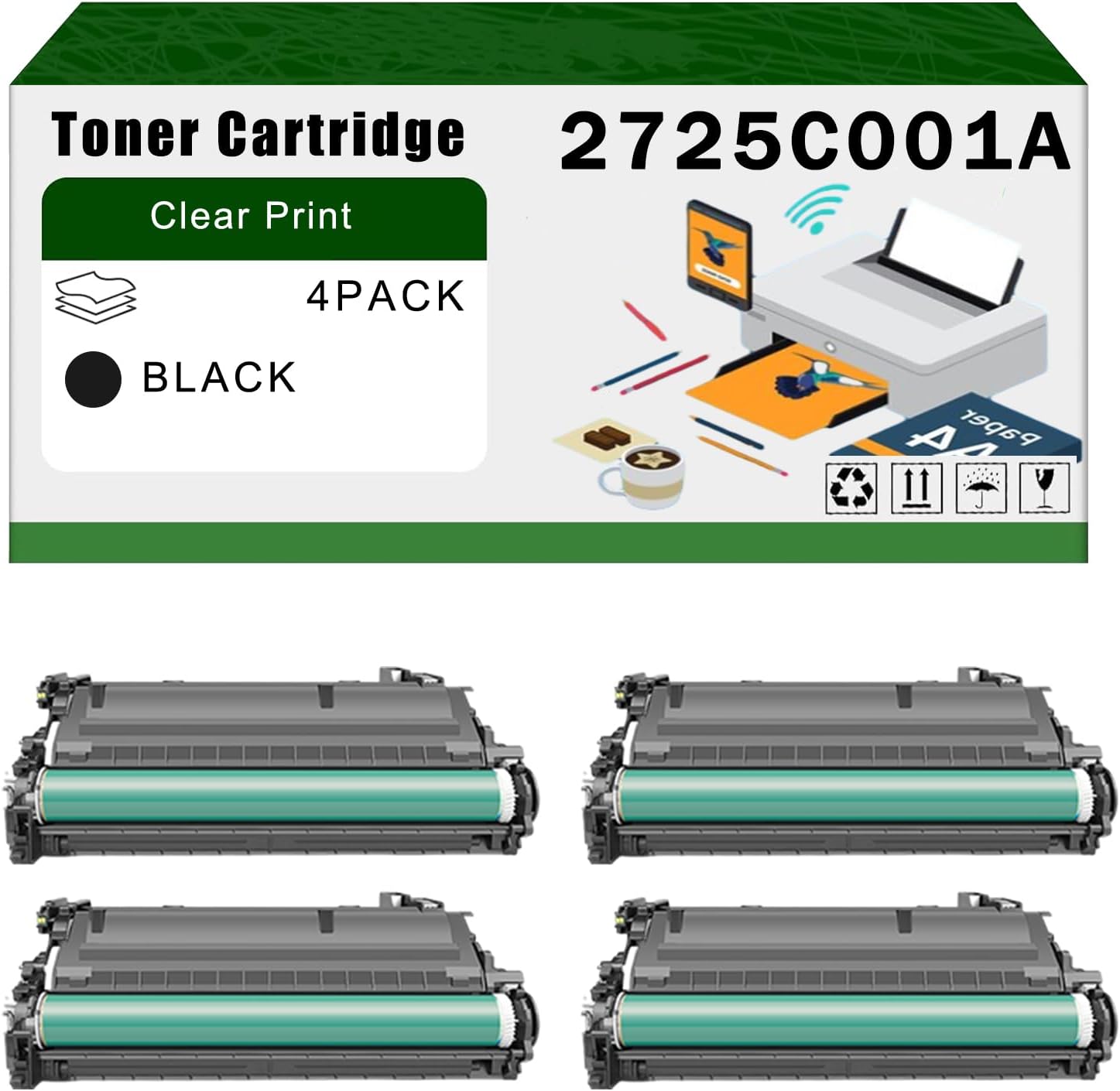 Compatible for Canon 2725C001AA Toner Cartridge imageRUNNER Advance 525iF II 525iF III 525iFZ II 525iFZ III Printers, High Yield 61500 Pages Bright Clear Colors (4 Pack Black)