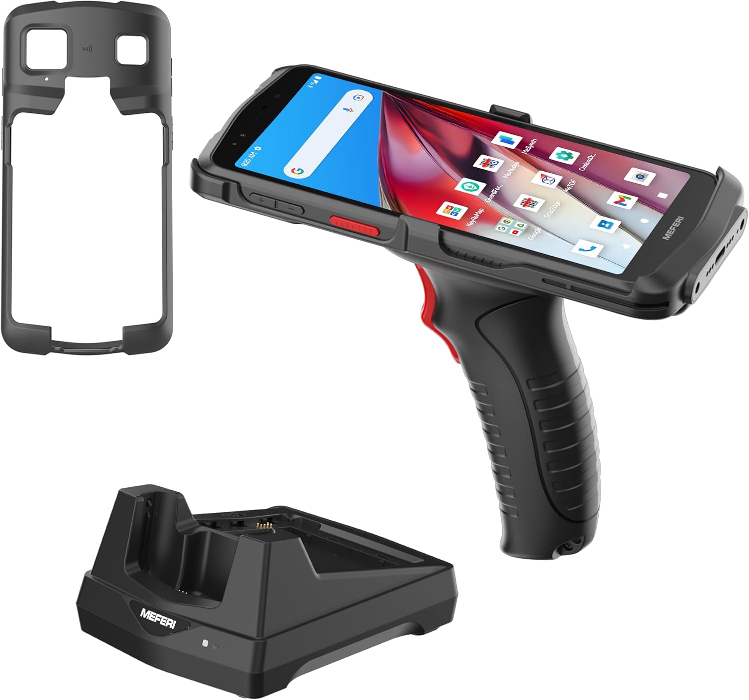 MEFERI Android 13 Barcode Scanner with Charging Cradle and Pistol Grip, Compatible with Honeywell HS7 Scan Engine, Handheld Mobile Computer, 6