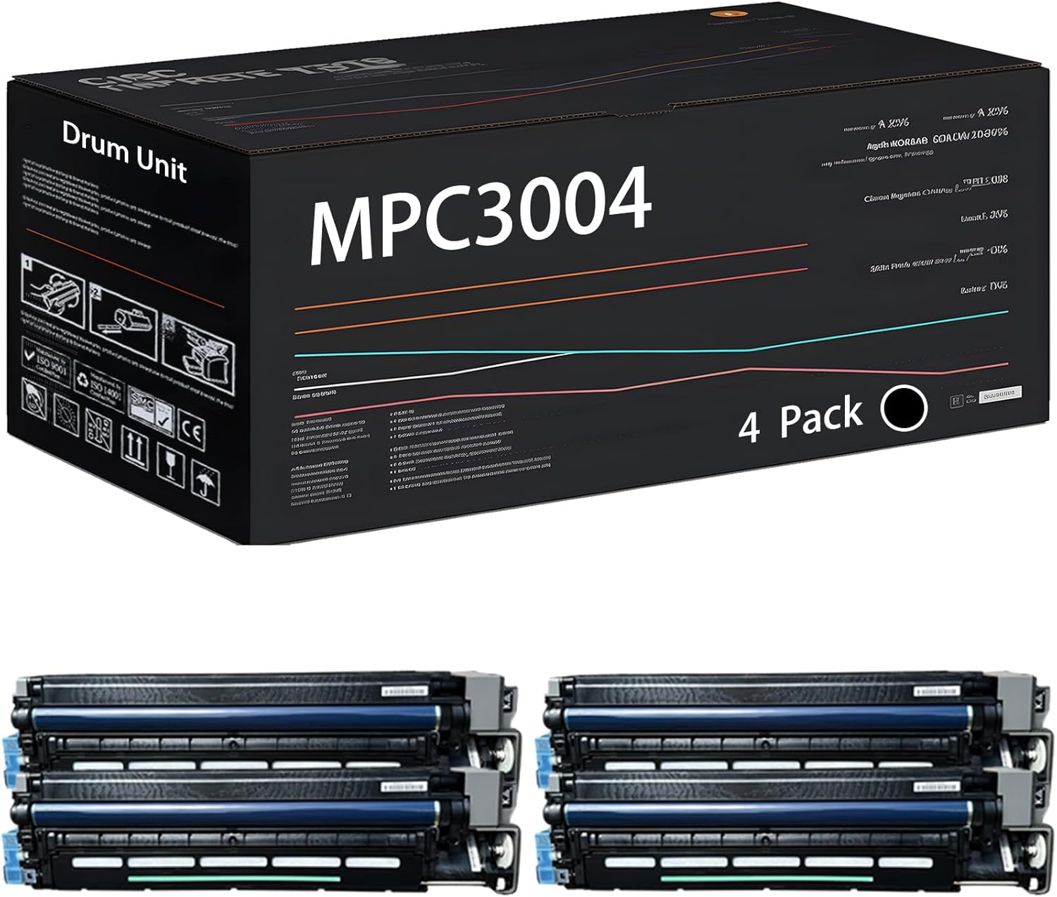 UVUMB Compatible with Ricoh MPC3004 Drum Unit Work for Ricoh MP C3004 MP C3004ex MP C3504 MP C3504ex MP C501SP Printers, with Chip, High Yield 50000 Pages, High-Definition Printing (4 Pack Black)