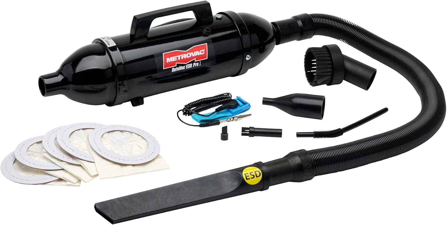 METROVAC ESD-Safe Pro Series | Comp Vacuum/Blower w/Micro Cleaning Tools | Multipurpose Tool for Removing Dust, Lint & Paper Shreds | 1 Pack, Black