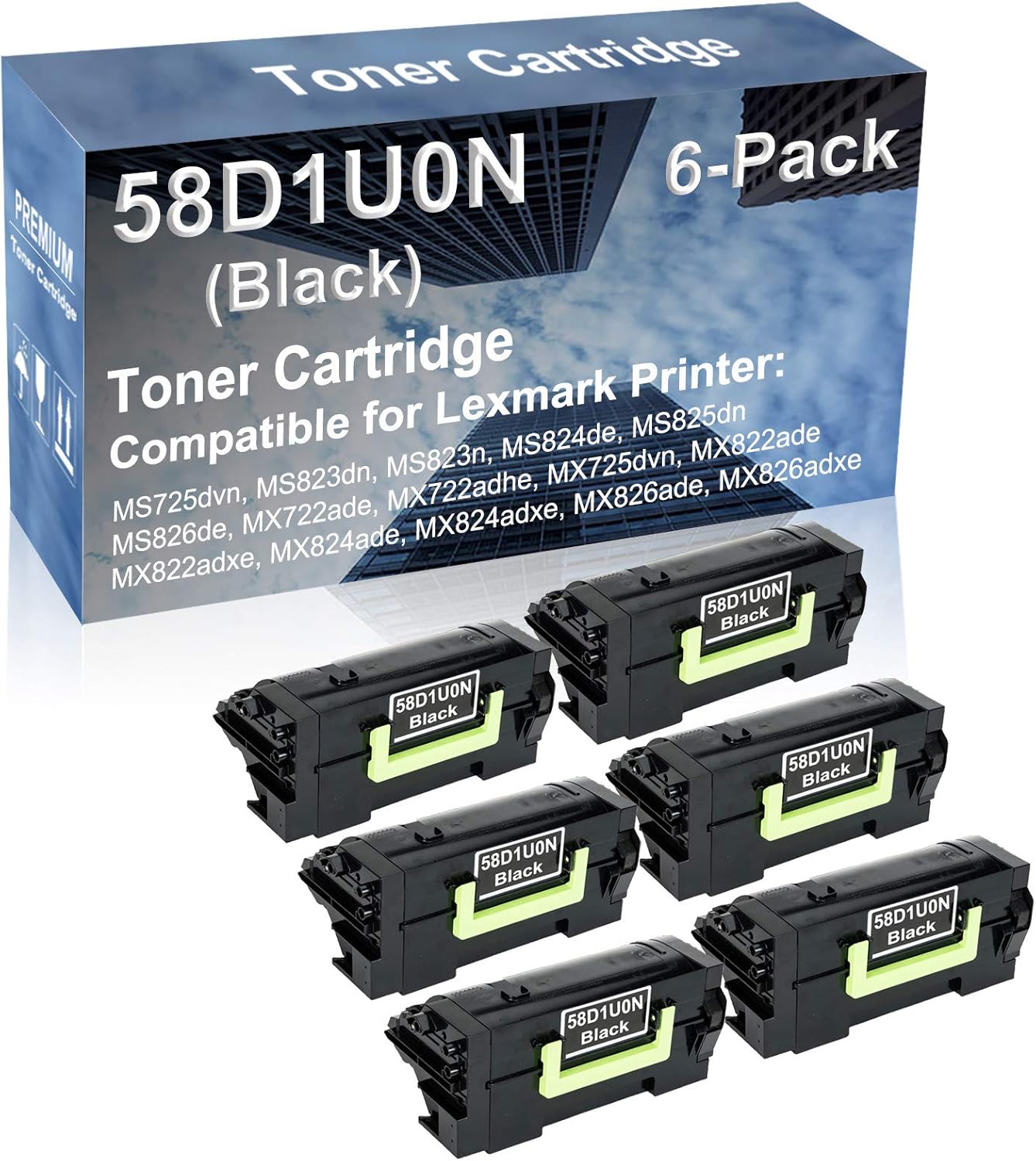 6-Pack Compatible High Capacity 58D1U0N Printer Cartridge use for MS826de MX722ade MX722adhe MX725dvn MX822ade Printer (Black)