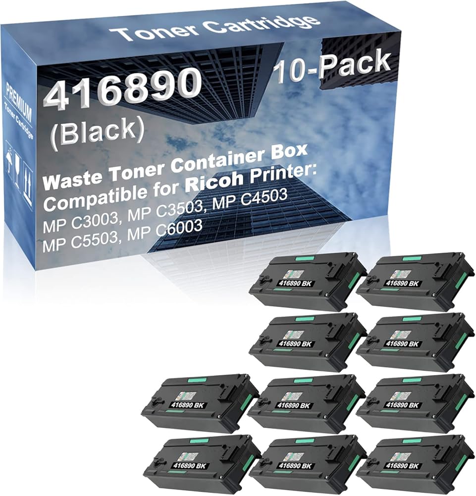 10-Pack Compatible High Capacity 416890 Waste Toner Container Box use for Ricoh MP C3003, MP C3503, MP C4503, MP C5503, MP C6003 Printer (Black)